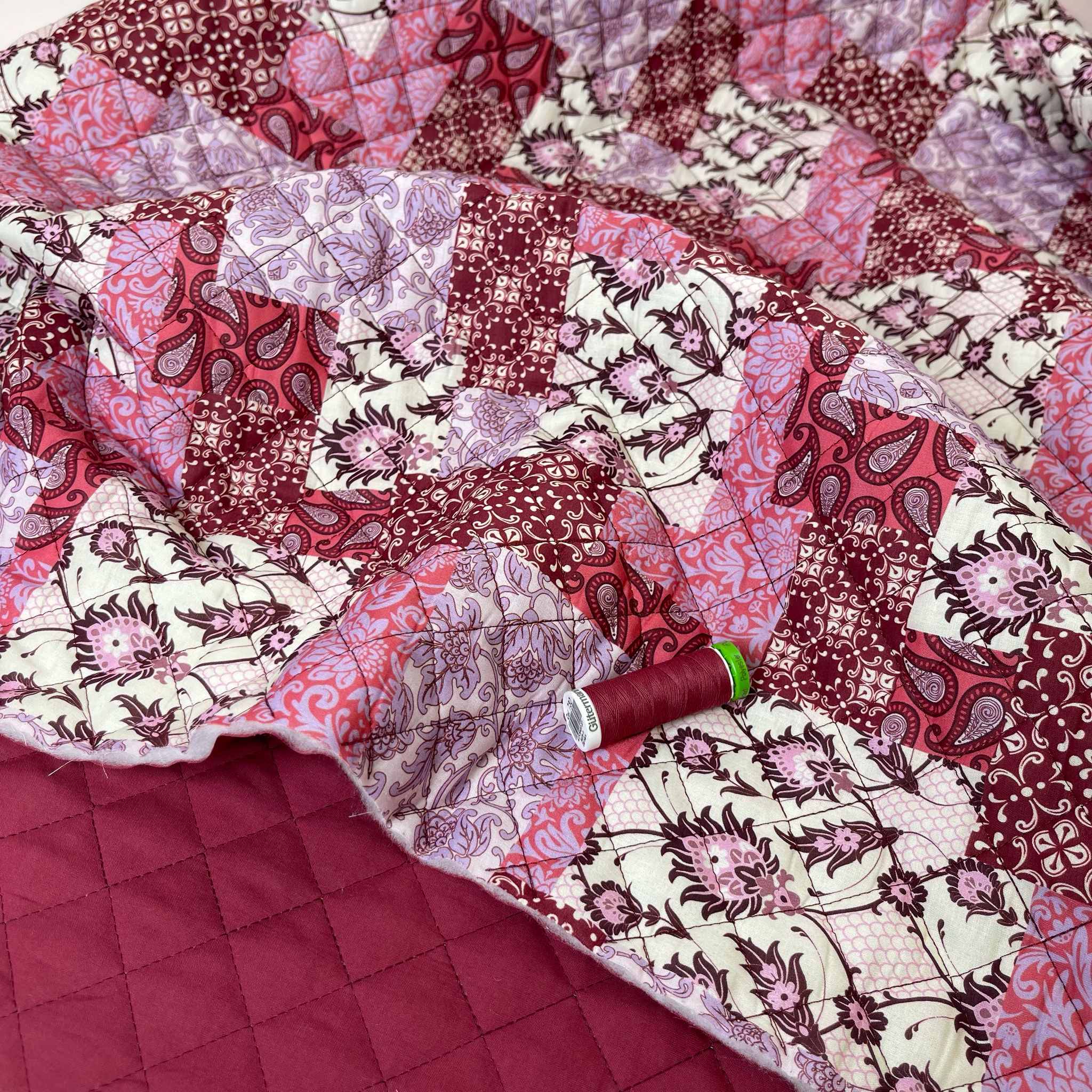 Crimson Patchwork Paisley Quilted Cotton Fabric