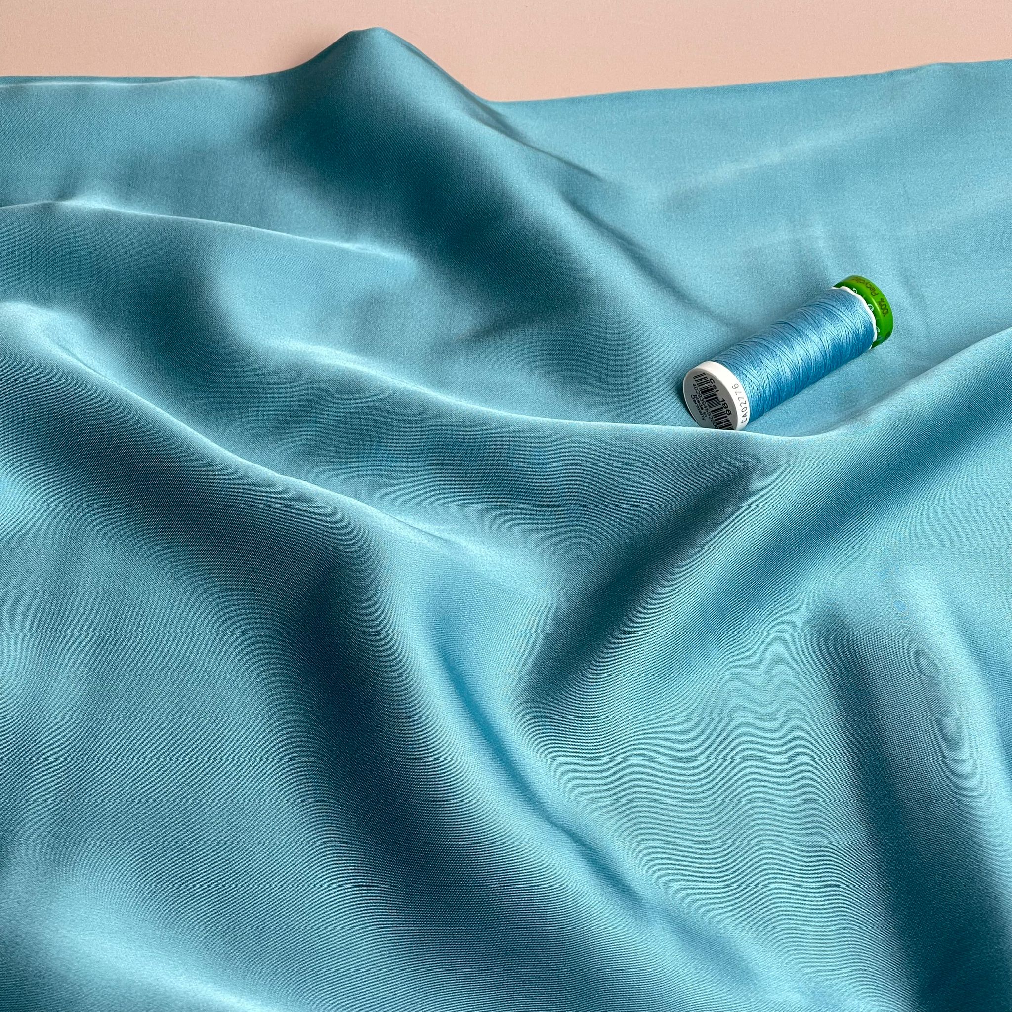 Turquoise Solid Viscose Sateen Fabric