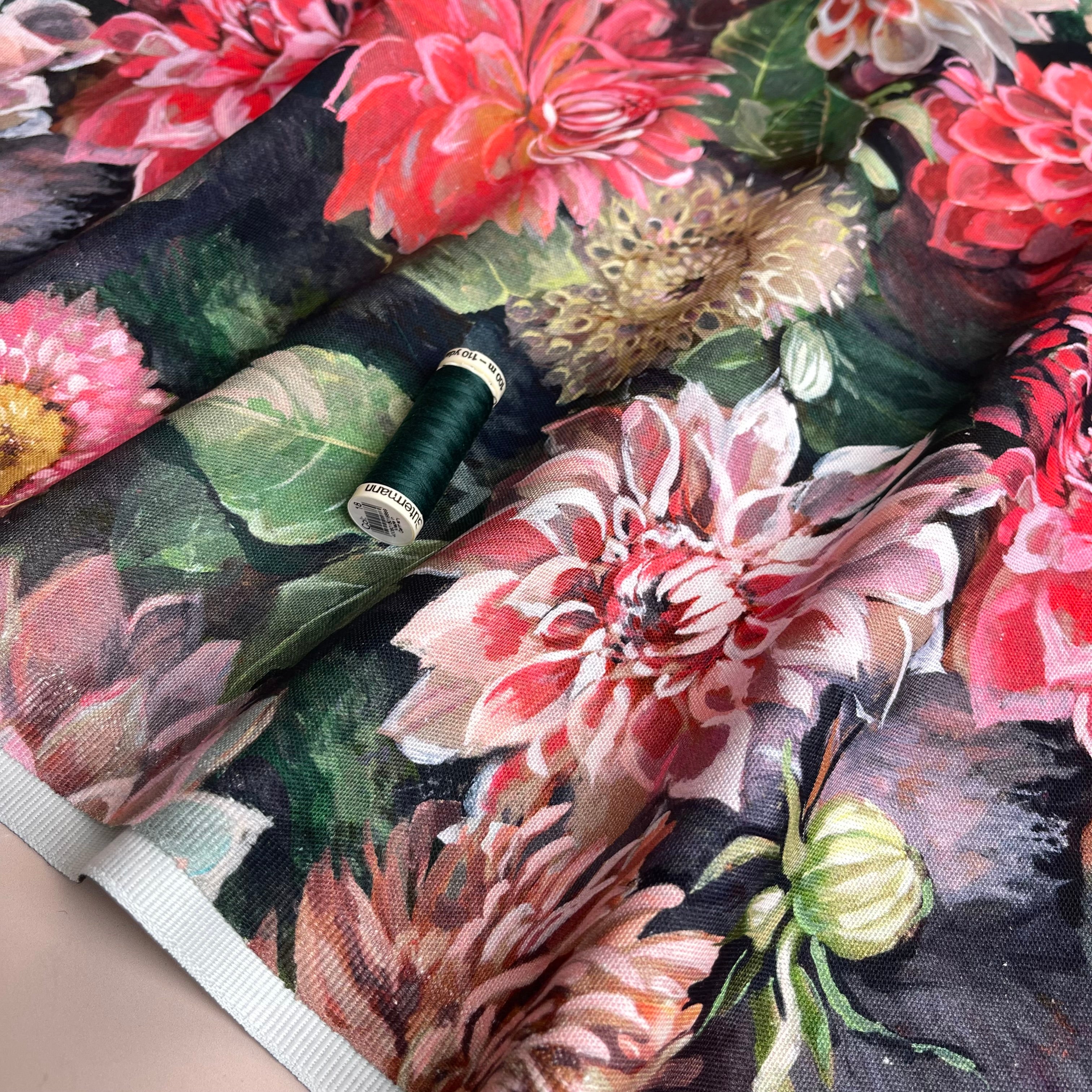 Peonies Cotton Canvas Fabric