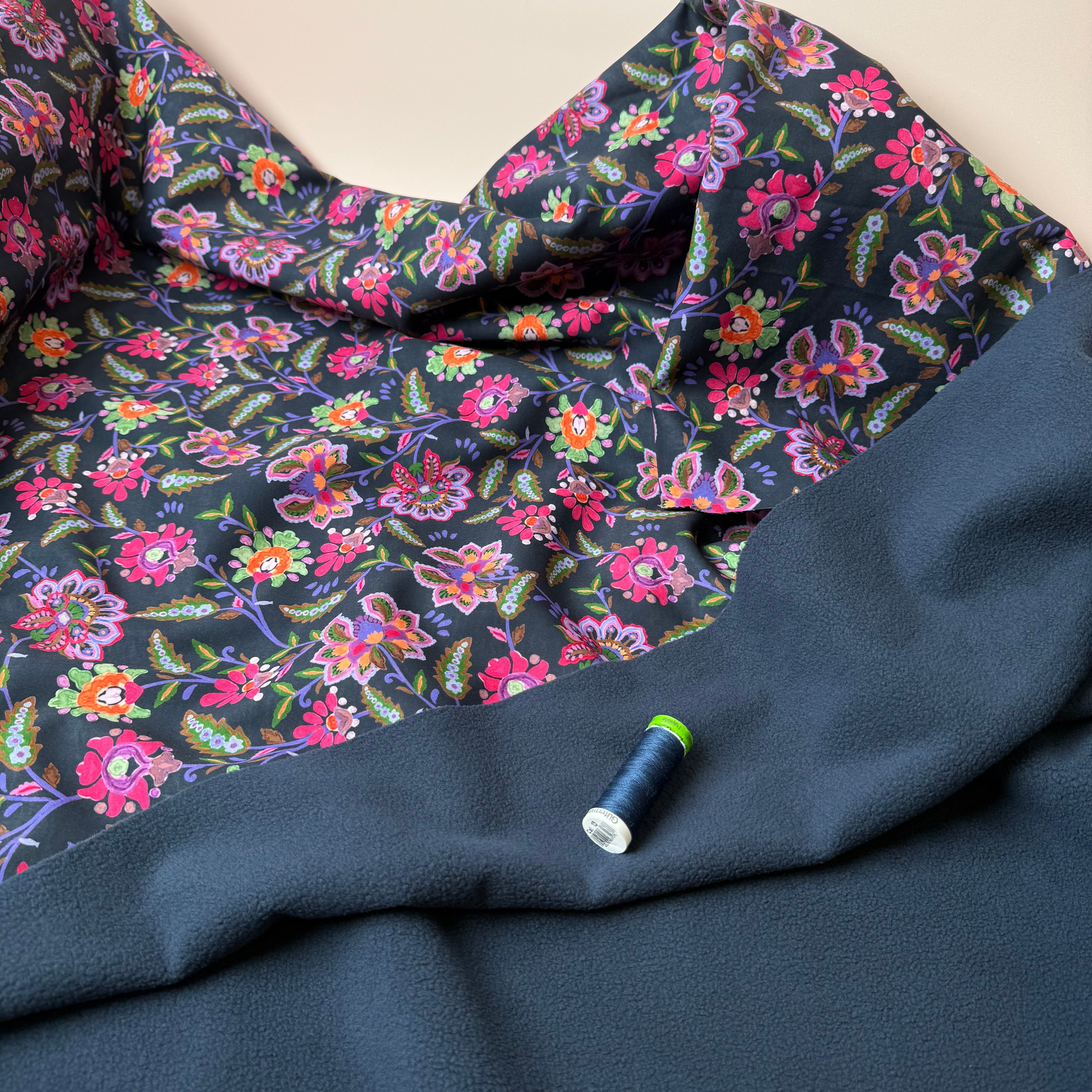 Abstract Floral in Navy Soft Shell Fleece Fabric
