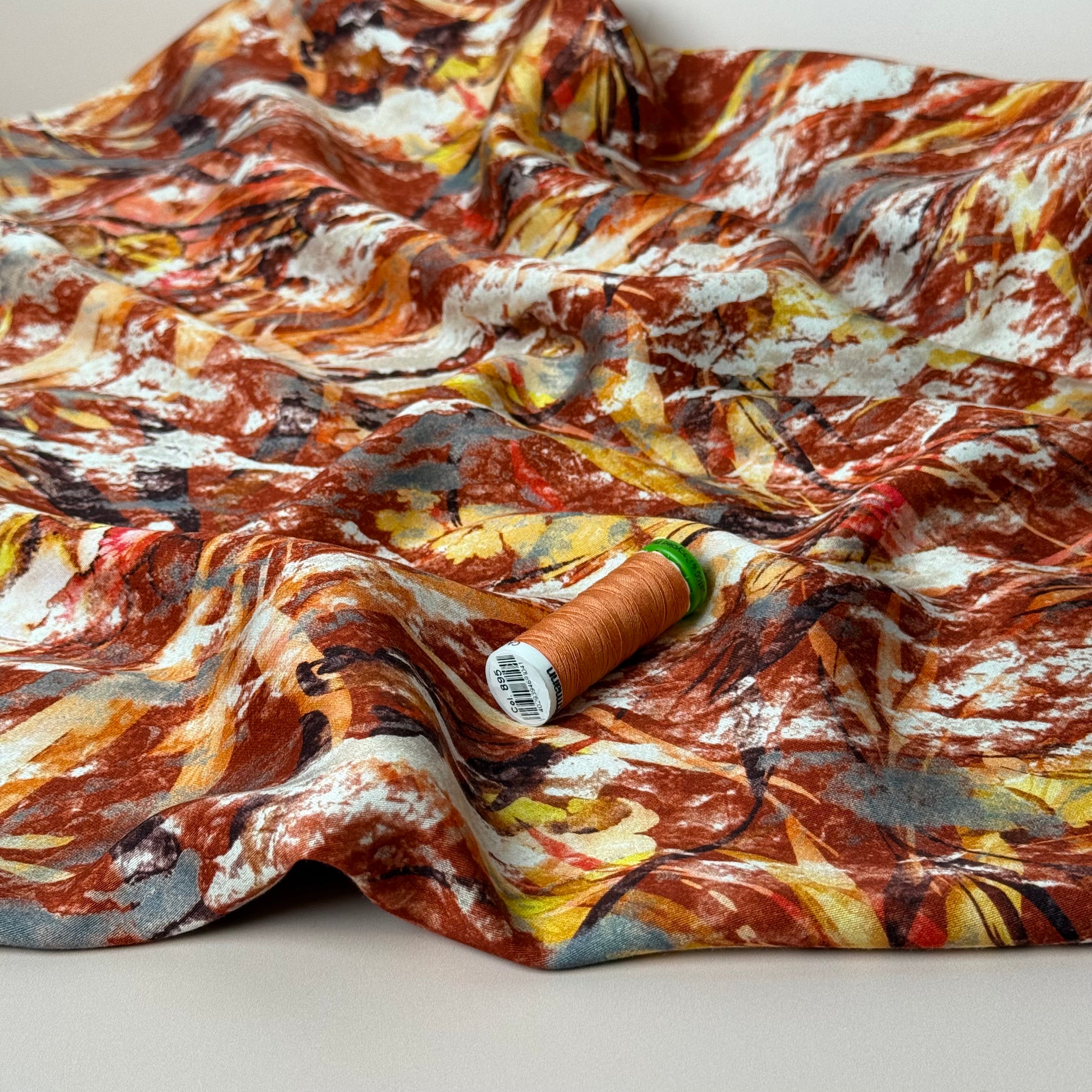 Autumn Foliage Terracotta Viscose Sateen Fabric