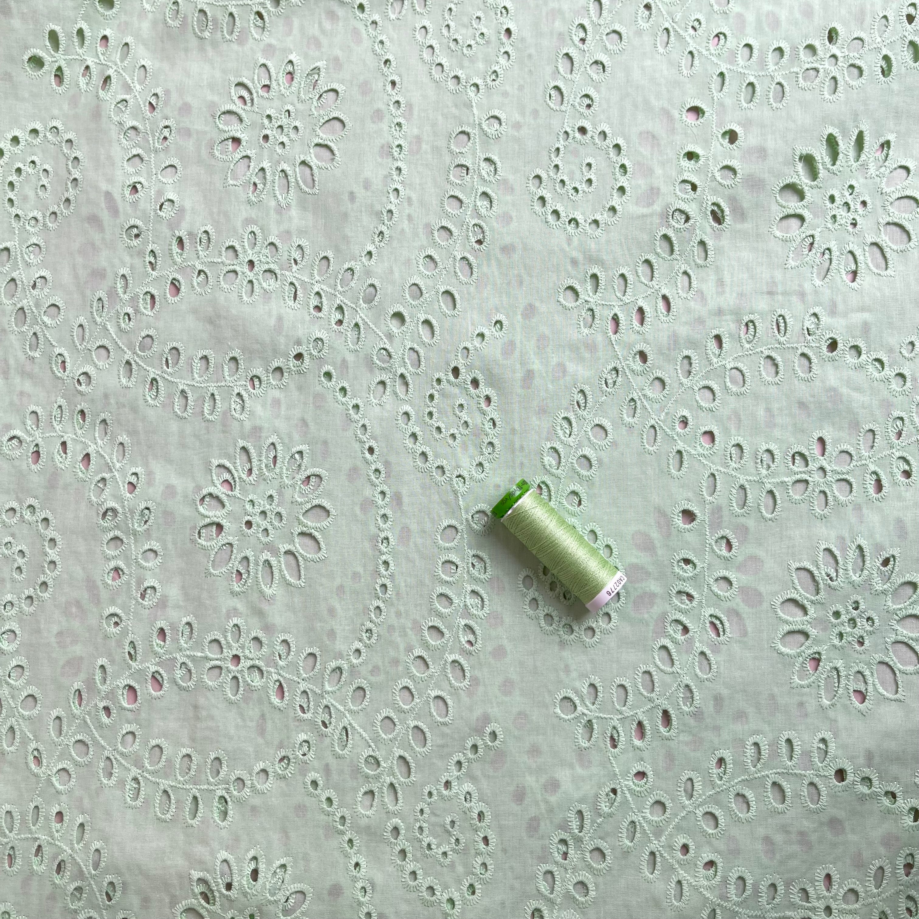 REMNANT 2.55 metres - Sweet Vines Mint Cotton Broderie Anglaise Fabric