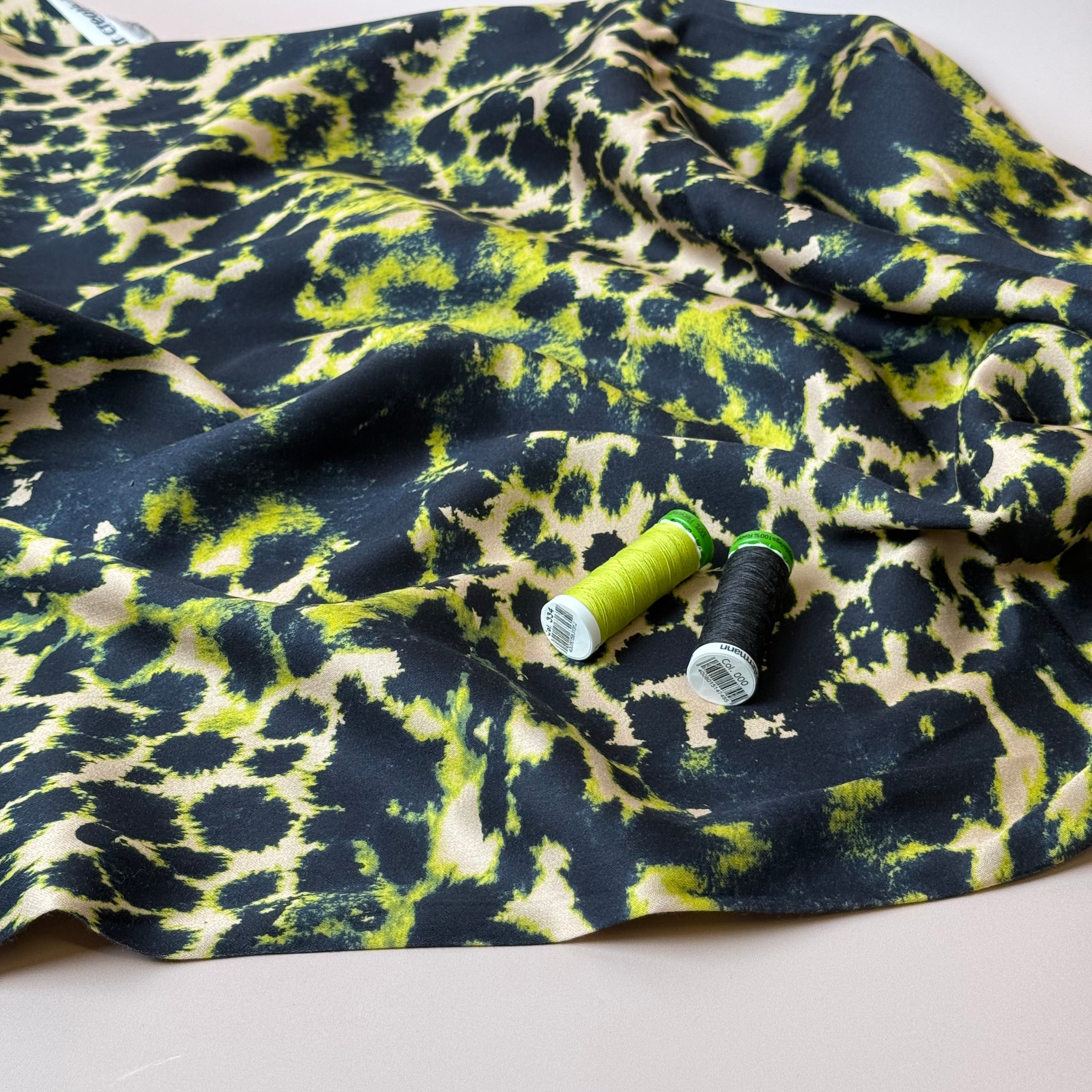 Lime Animal Print Viscose Sateen Fabric