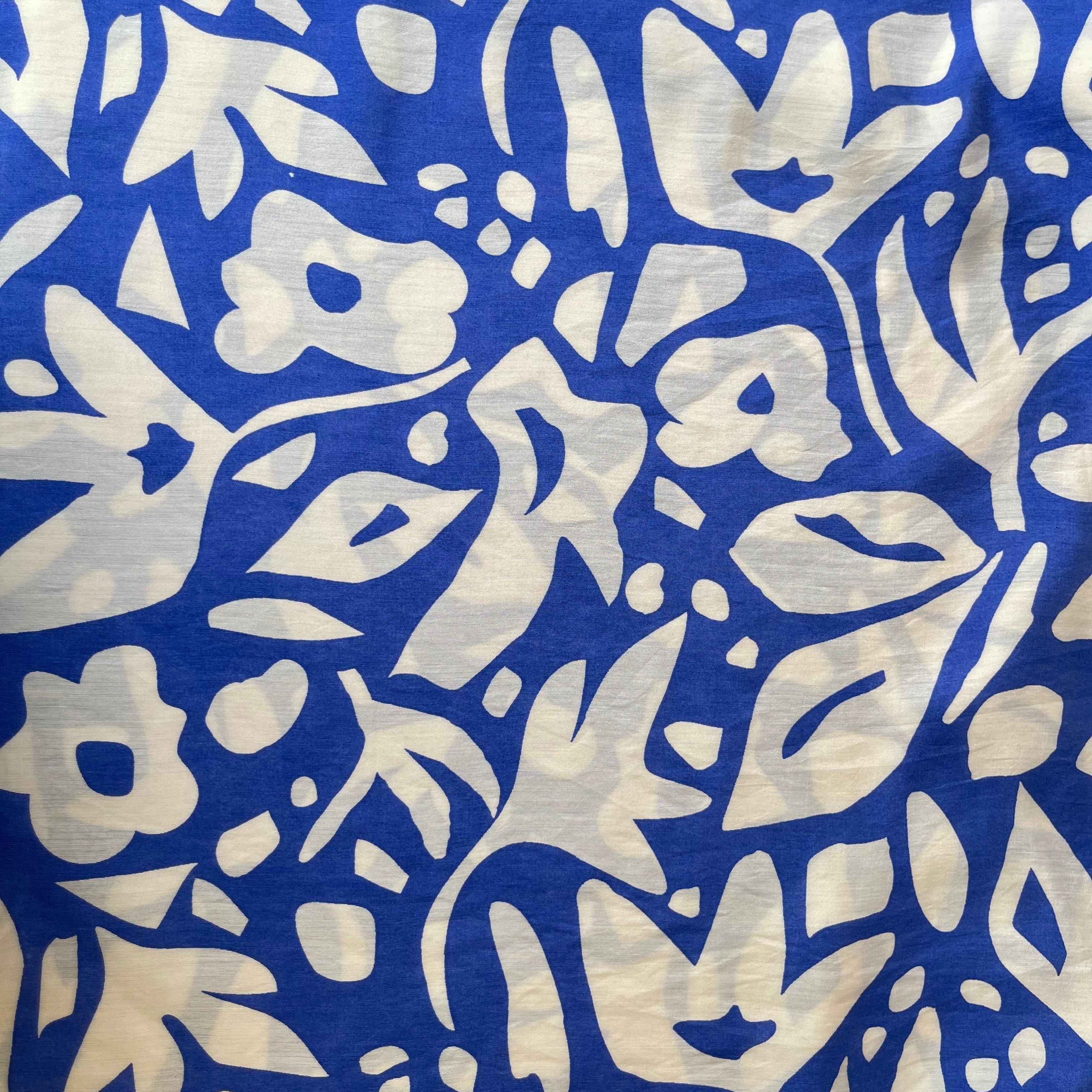 REMNANT 0.32 Metre - Graphic Foliage Blue Viscose Blend Fabric
