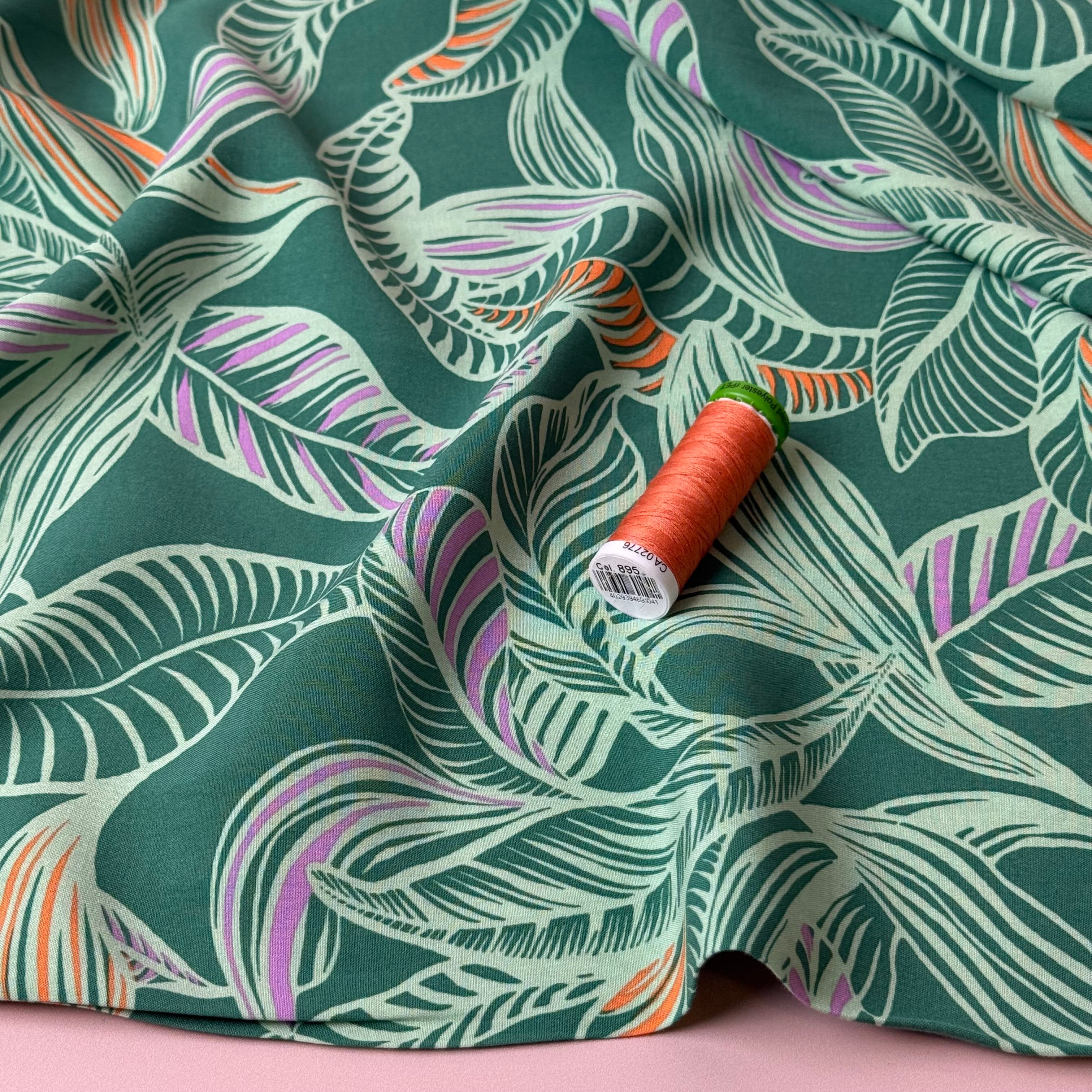 Leaves on Green LENZING™ ECOVERO™ Viscose Fabric