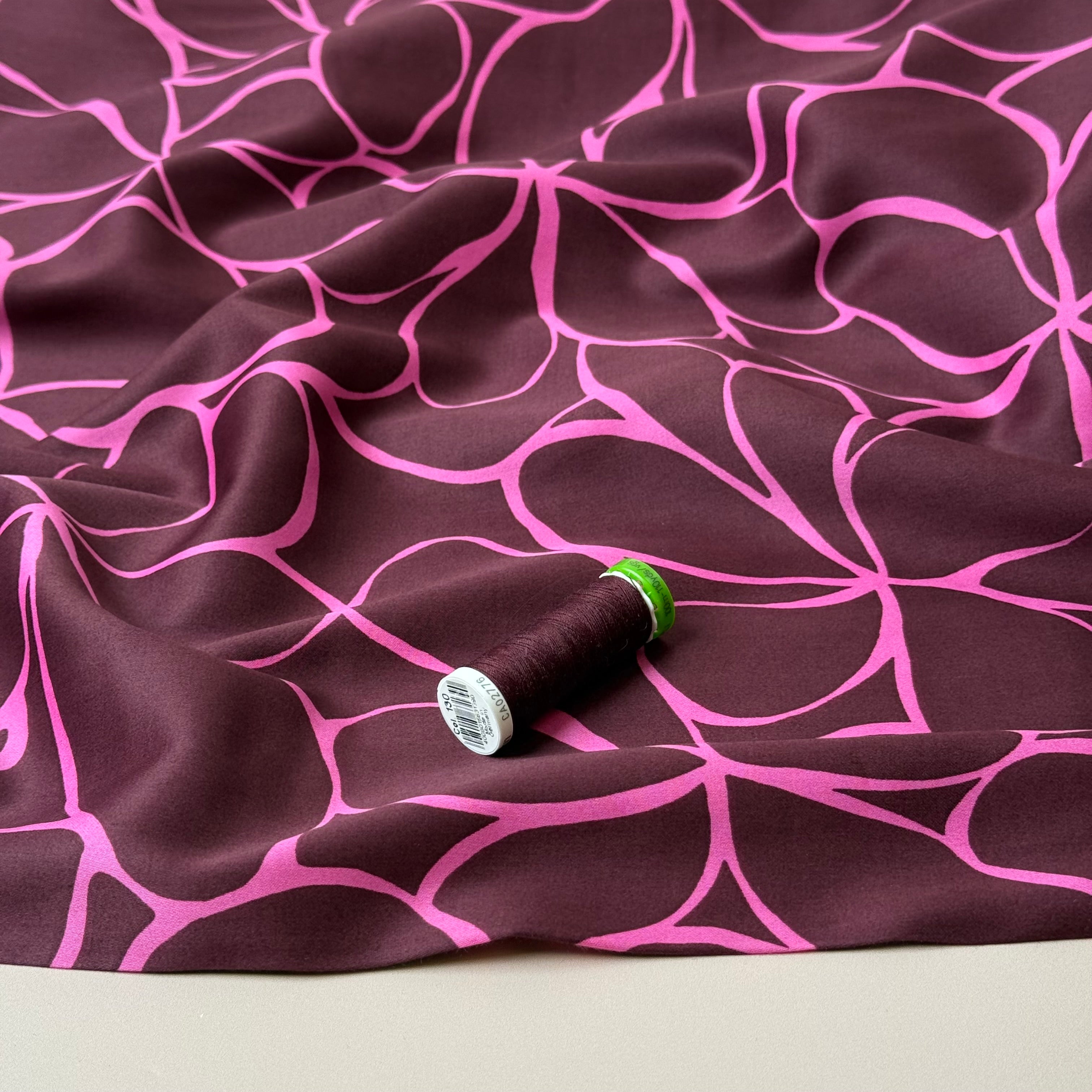Line Flowers in Pomegranate Cotton Sateen Fabric