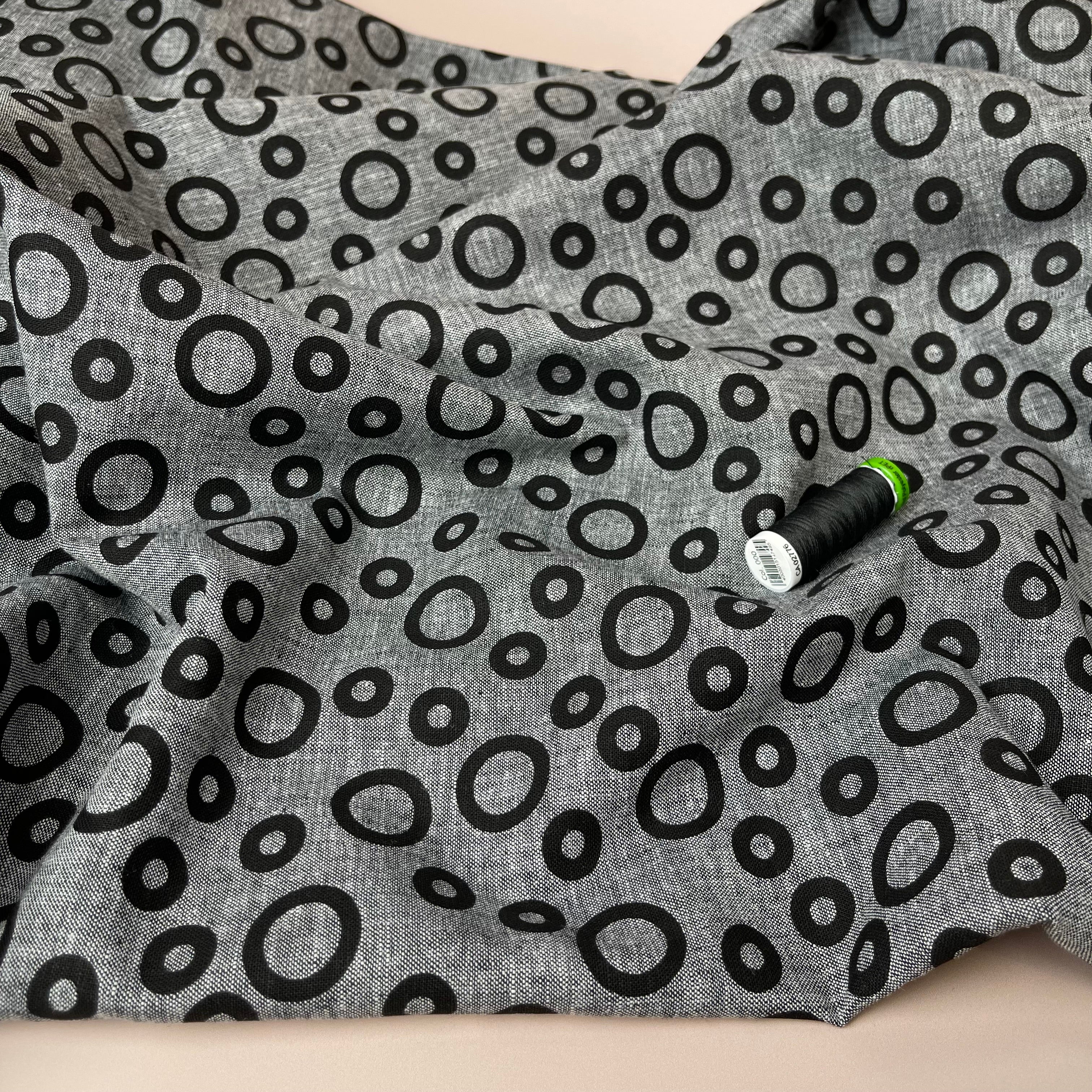 Black Circles Melange Linen Cotton Fabric