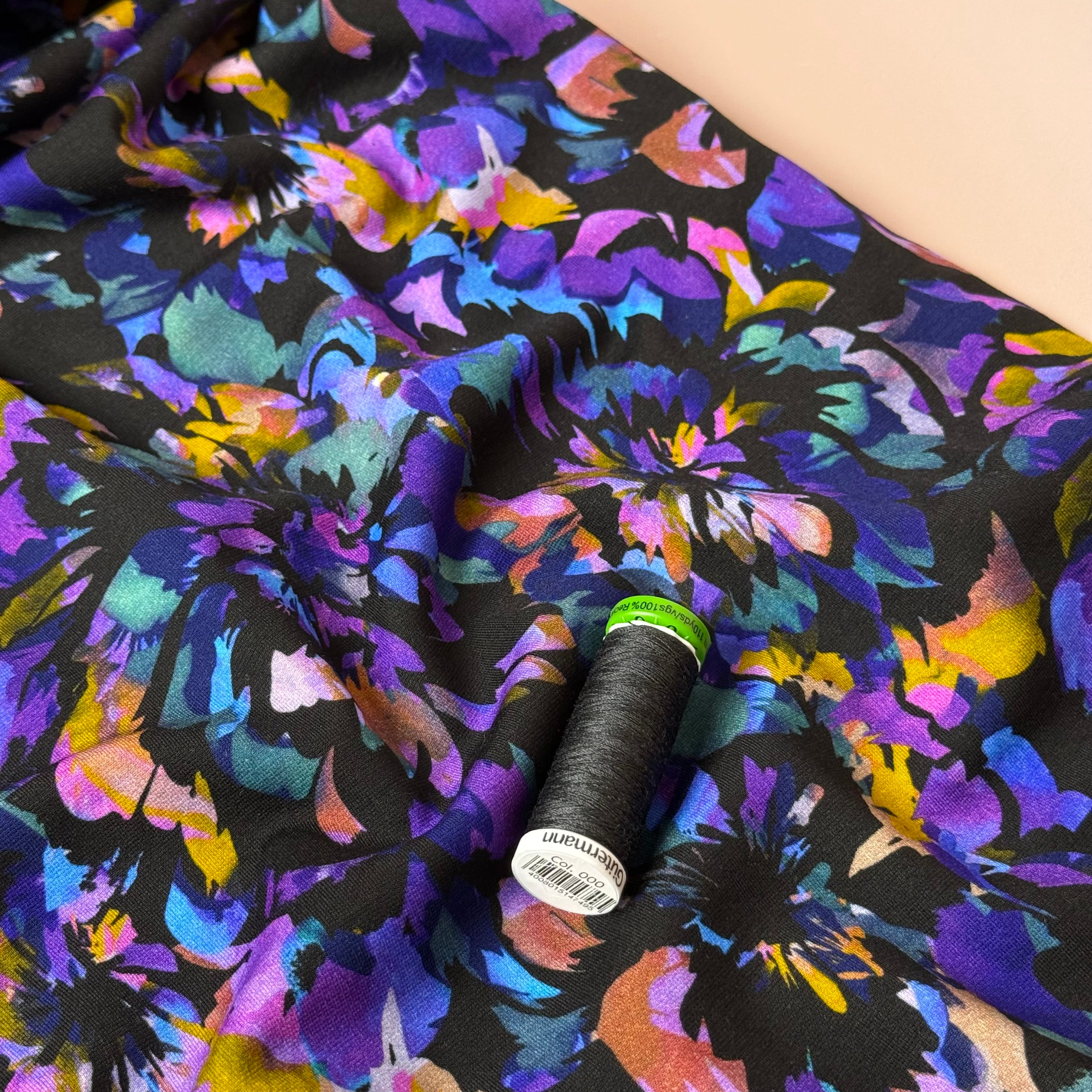 Floral Colour Splash Viscose Ponte Roma Double Knit Fabric