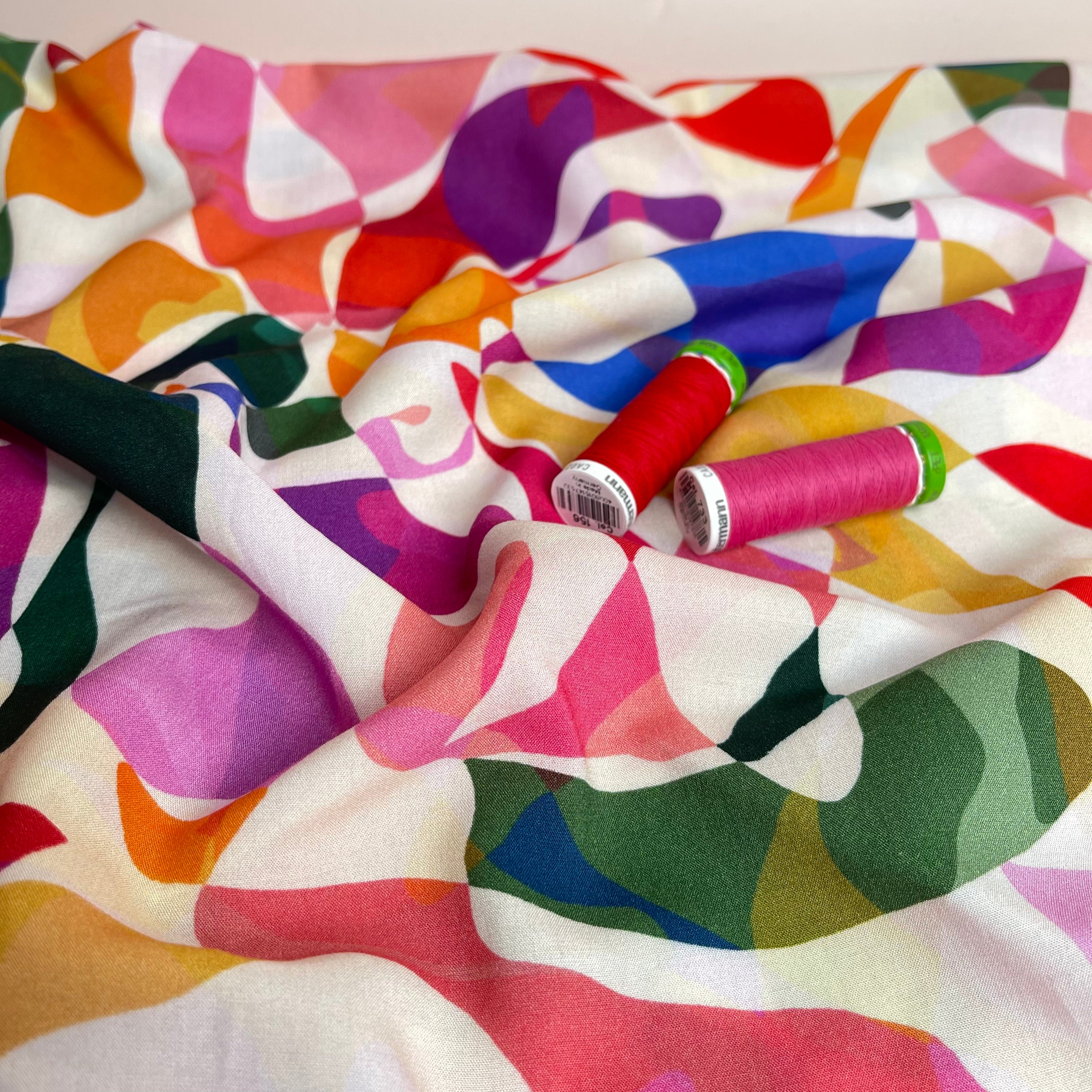 Summer Party - Rainbow Leaves Spring Viscose Fabric