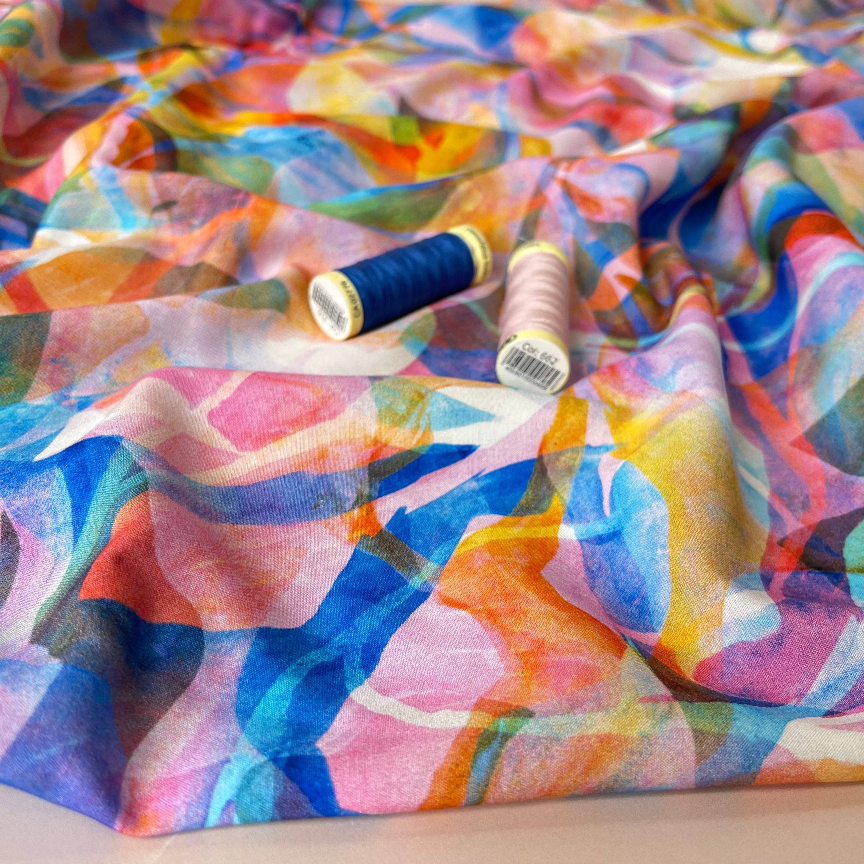 Summer Party - Painted Foliage Sunrise Original Viscose Fabric