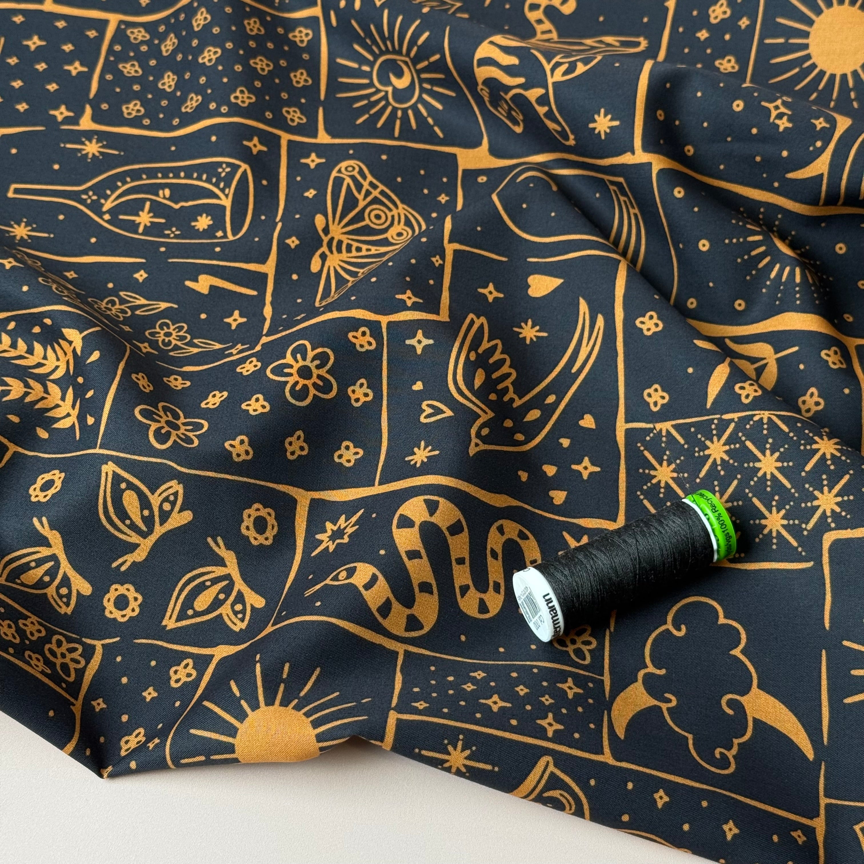 Boho Black Cotton Poplin Fabric