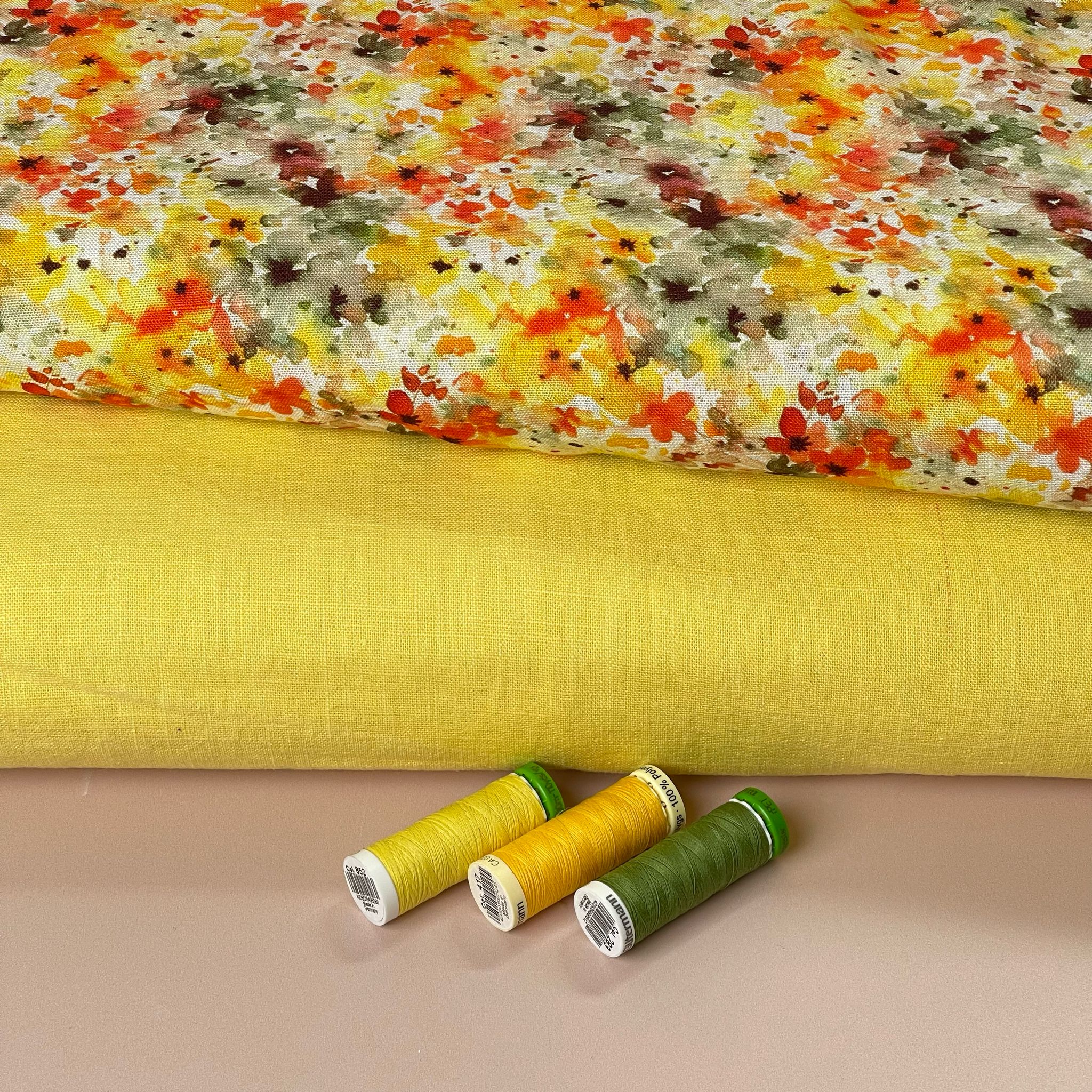 Golden Sunset Meadow Viscose Linen Fabric