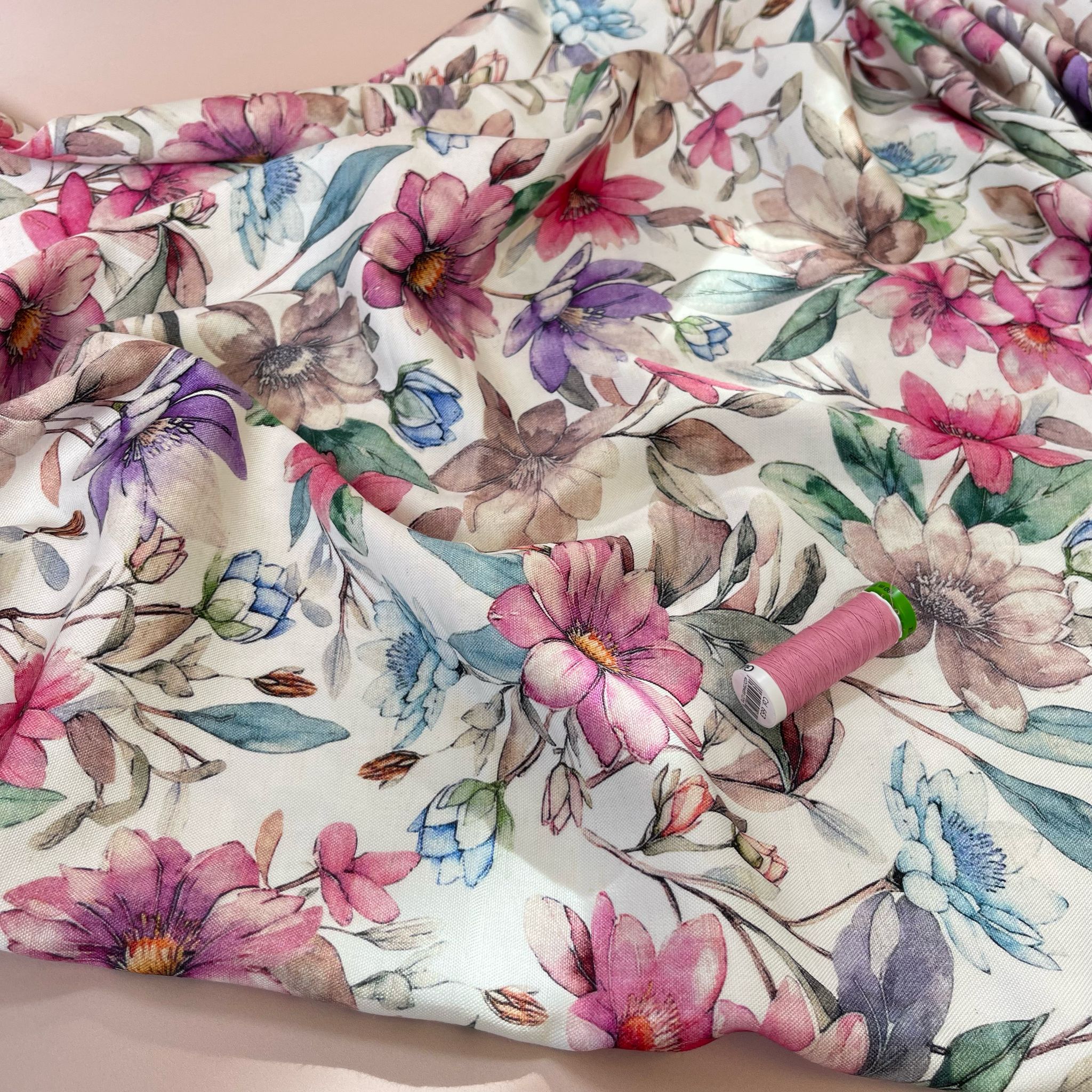Painted Vintage Blooms Viscose Linen Fabric