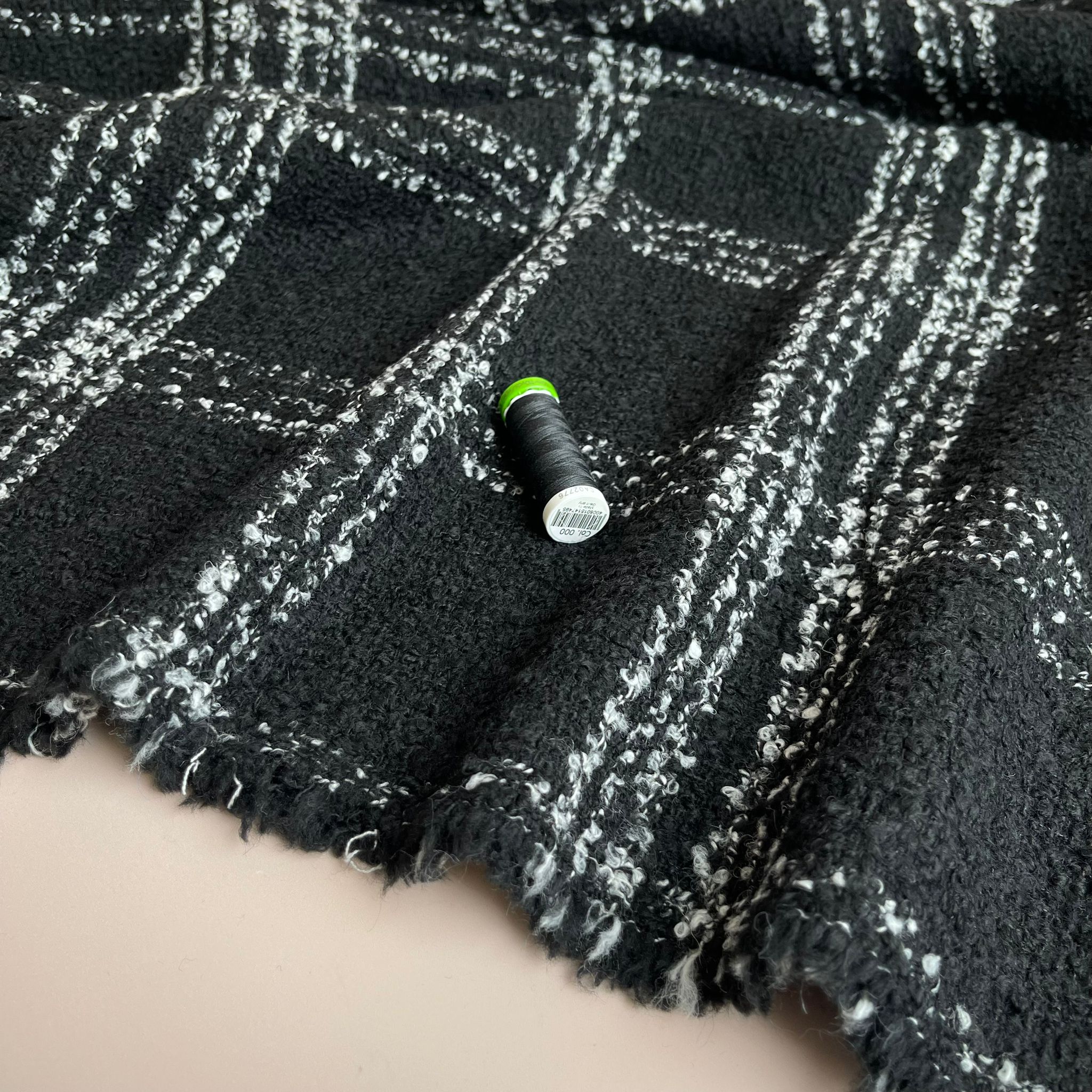 REMNANT 0.62 Metre - Deadstock Black with White Check Wool Blend Boucle
