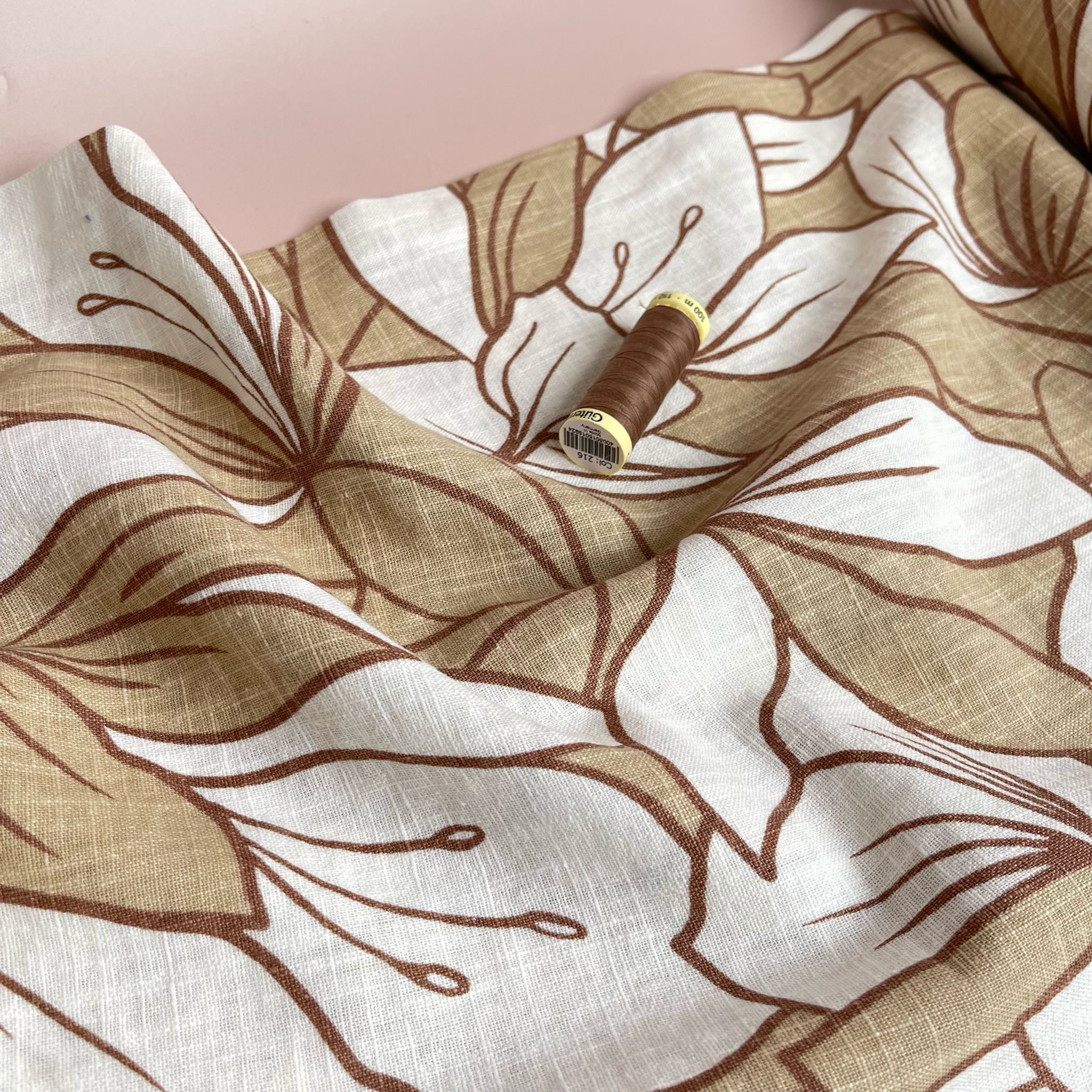Biscuit Leaves on Soft Washed Linen Cotton Fabric