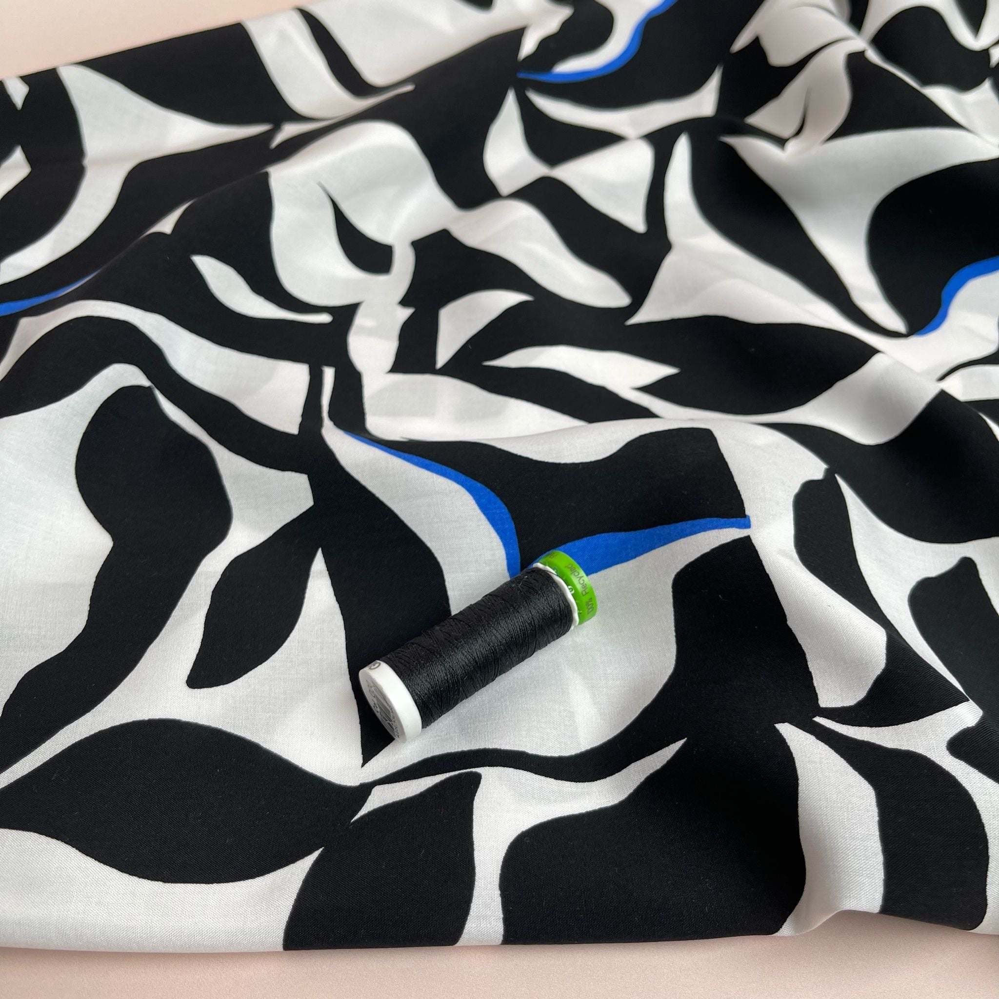 REMNANT 0.59 Metre - Cobalt Abstract Monochrome Foliage LENZING™ ECOVERO™ Viscose Fabric