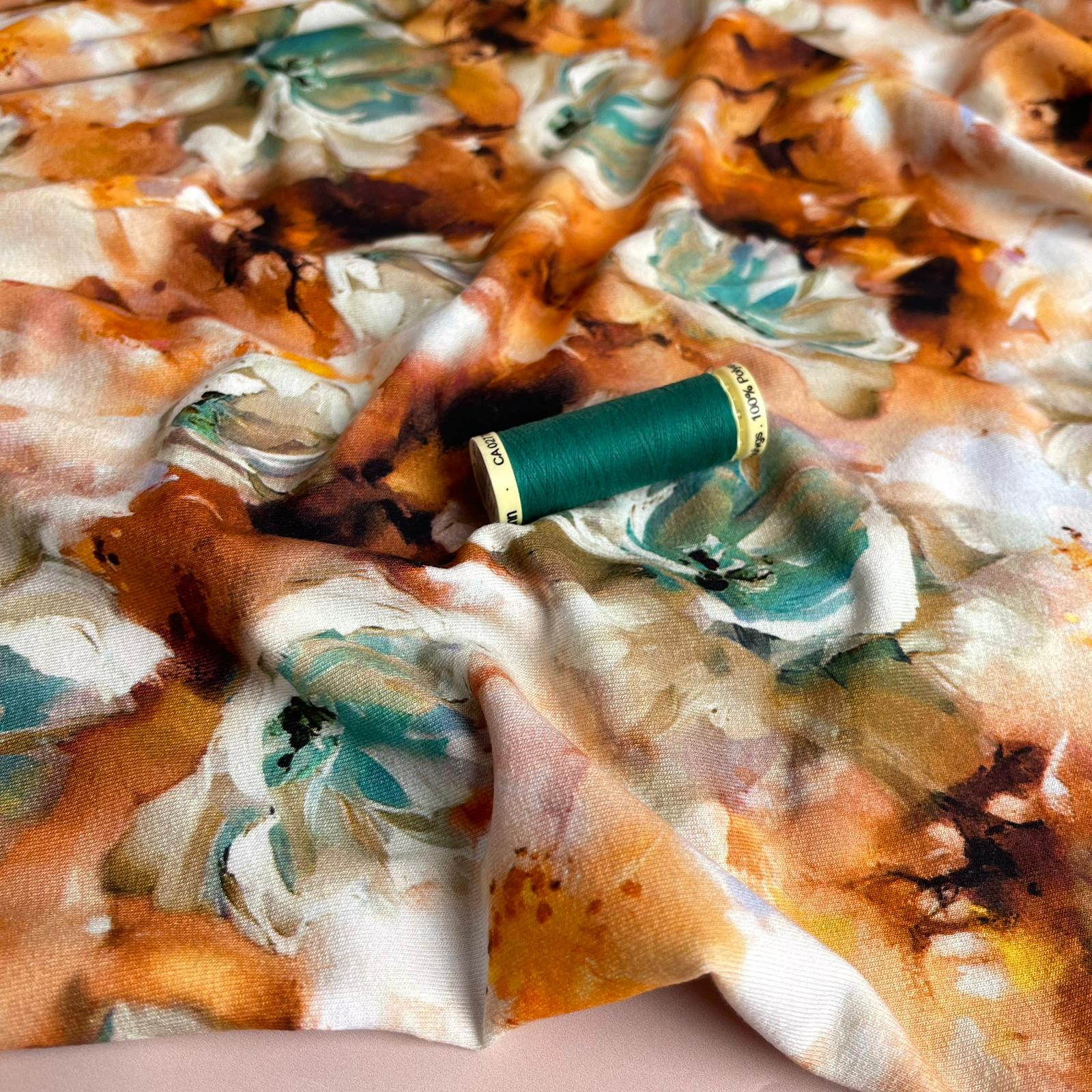 REMNANT 0.83 Metres - Autumn Florals Viscose Jersey Fabric