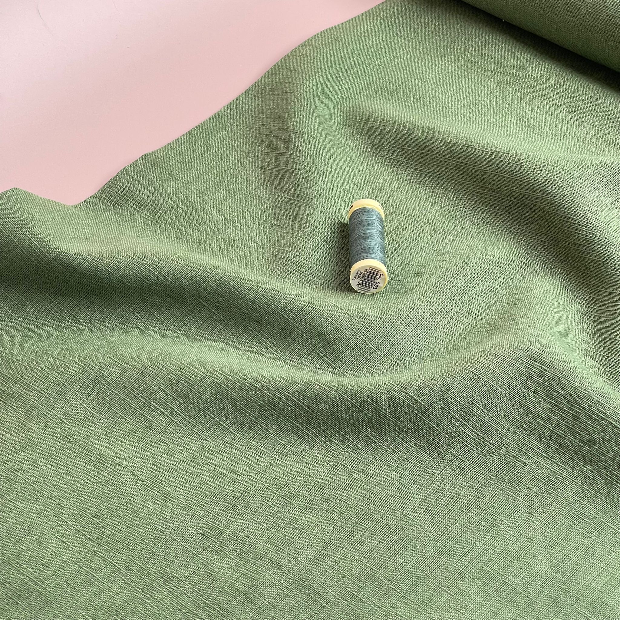 REMNANT 0.67 Metre - Breeze Artichoke Green - Enzyme Washed Linen Cotton Fabric