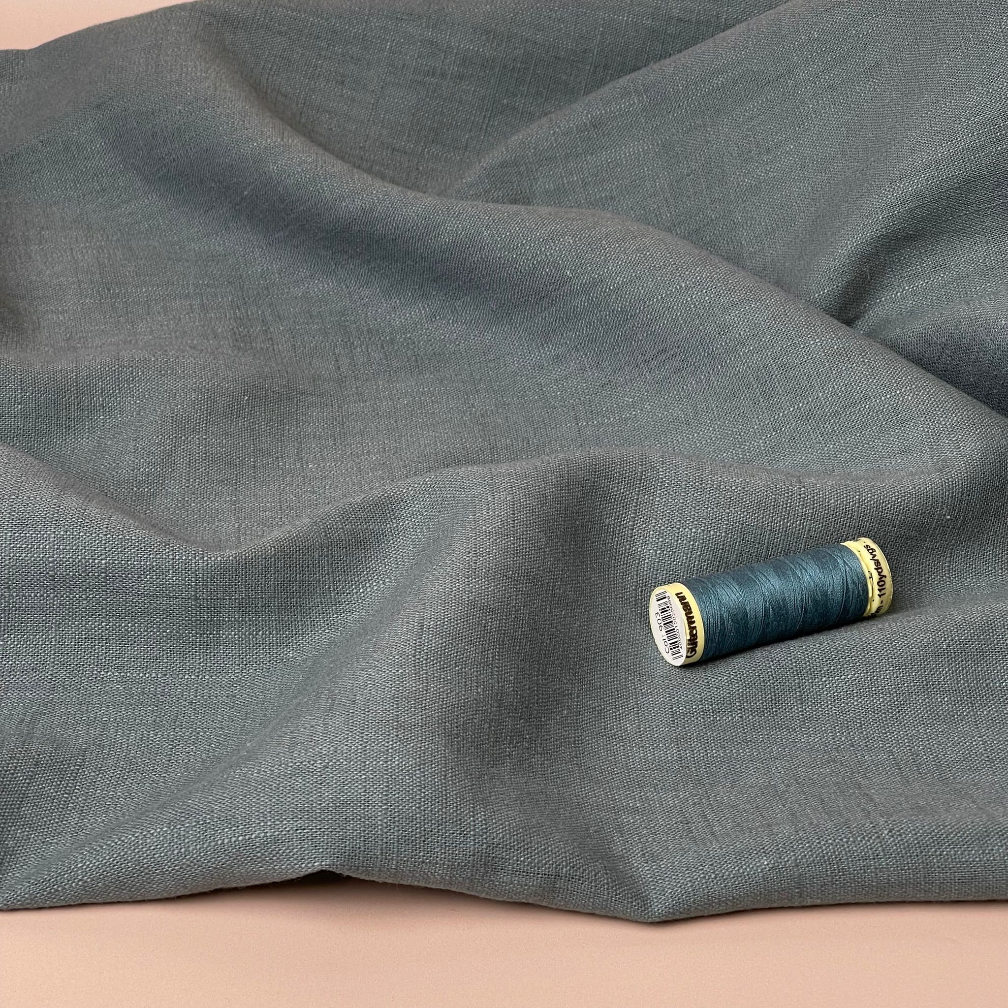 Breeze Slate Blue - Enzyme Washed Linen Cotton Fabric
