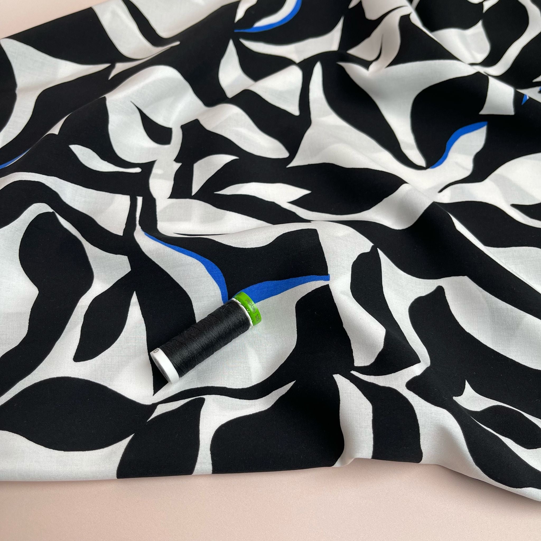 REMNANT 0.59 Metre - Cobalt Abstract Monochrome Foliage LENZING™ ECOVERO™ Viscose Fabric