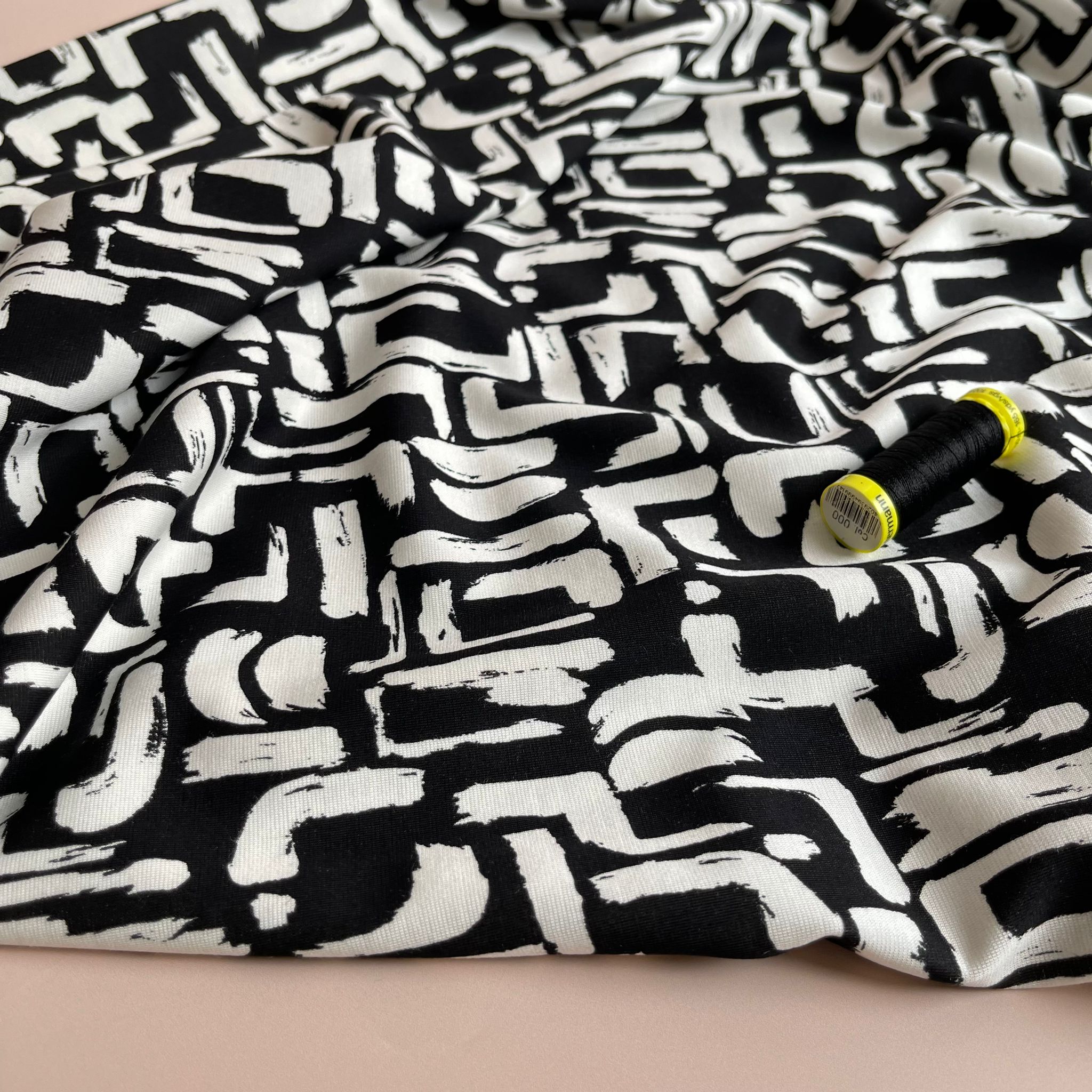 Shapes in Black and White Soft Ponte Roma Fabric