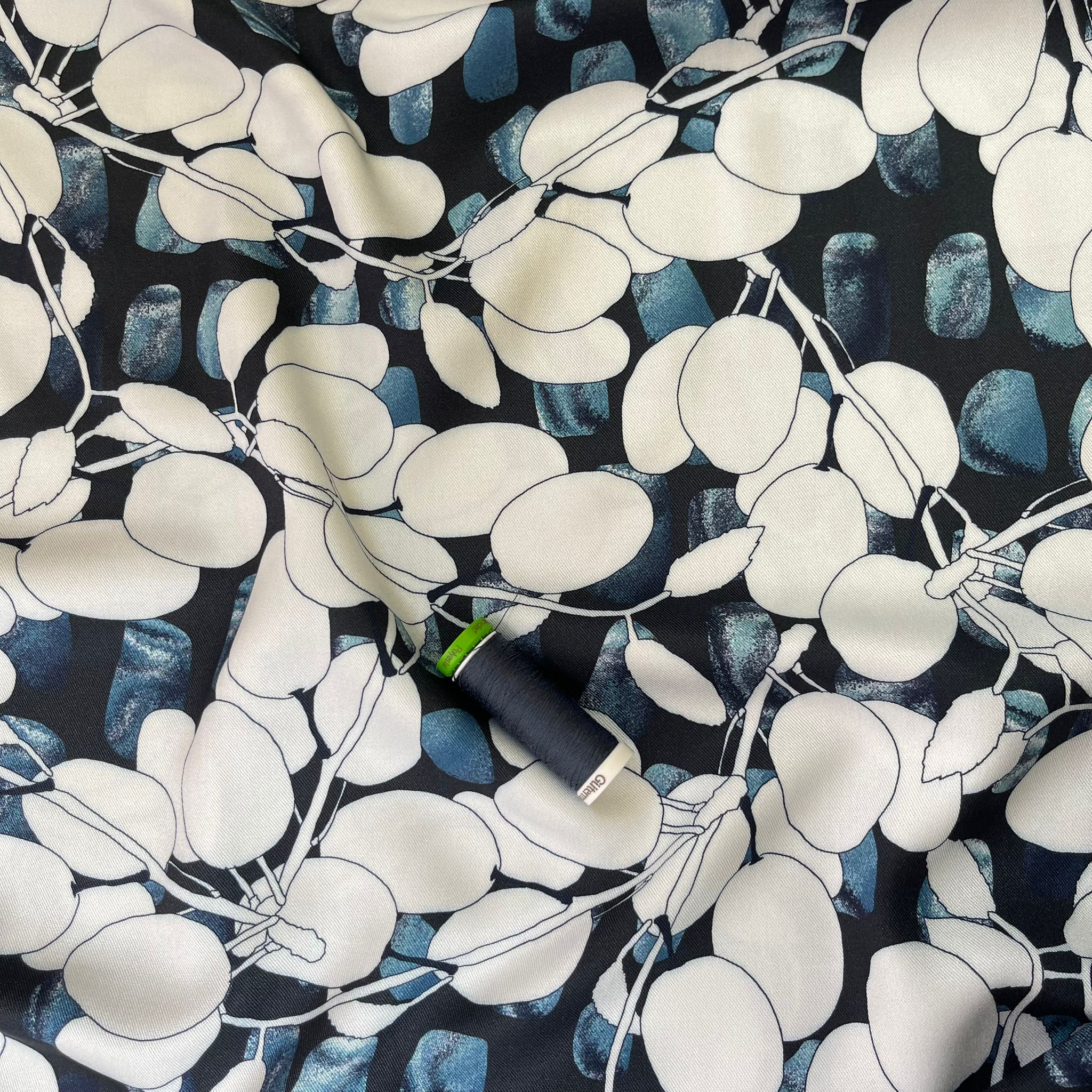 Light & Lush - Berries on Navy Viscose Twill Fabric