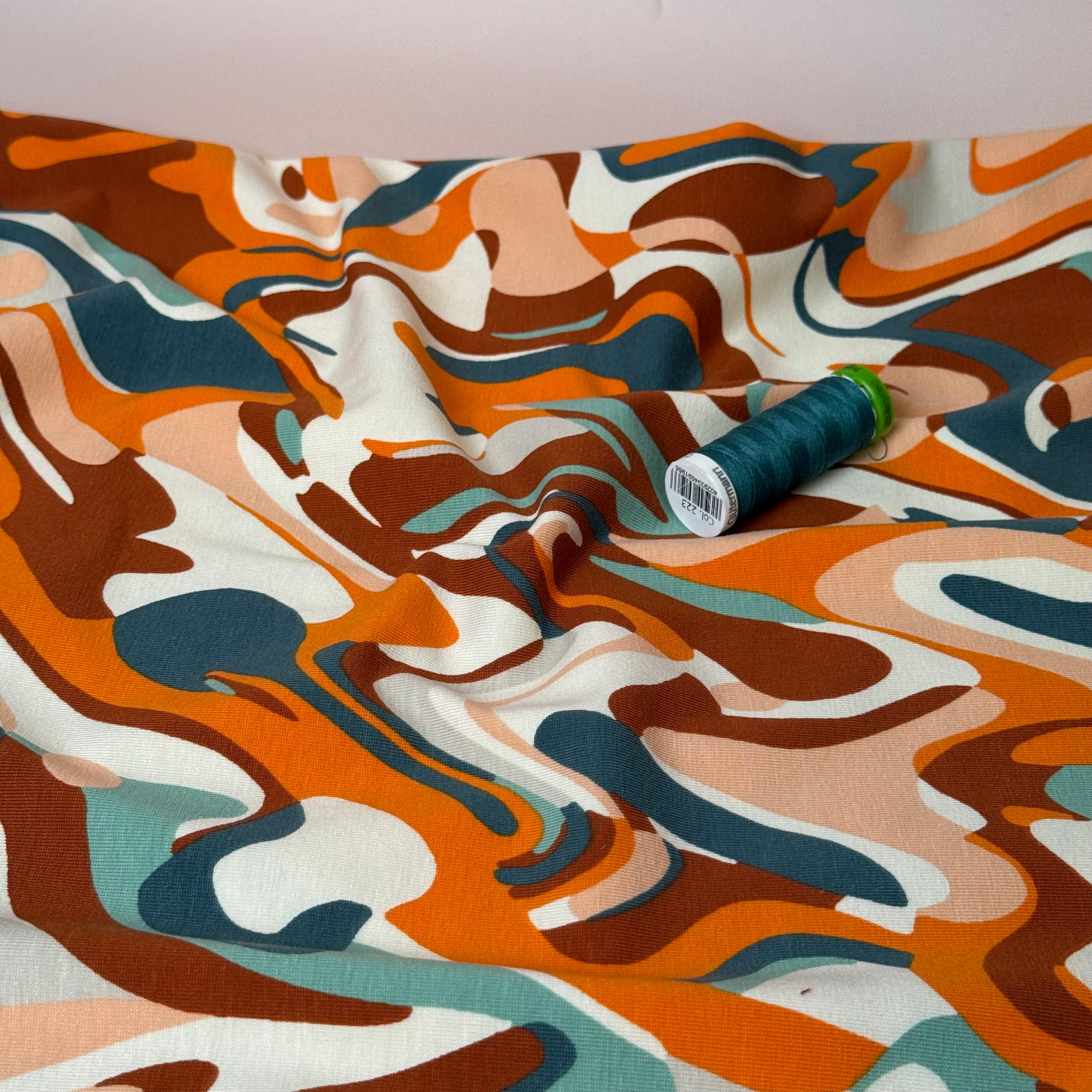 Autumn Swirls Cotton Jersey Fabric