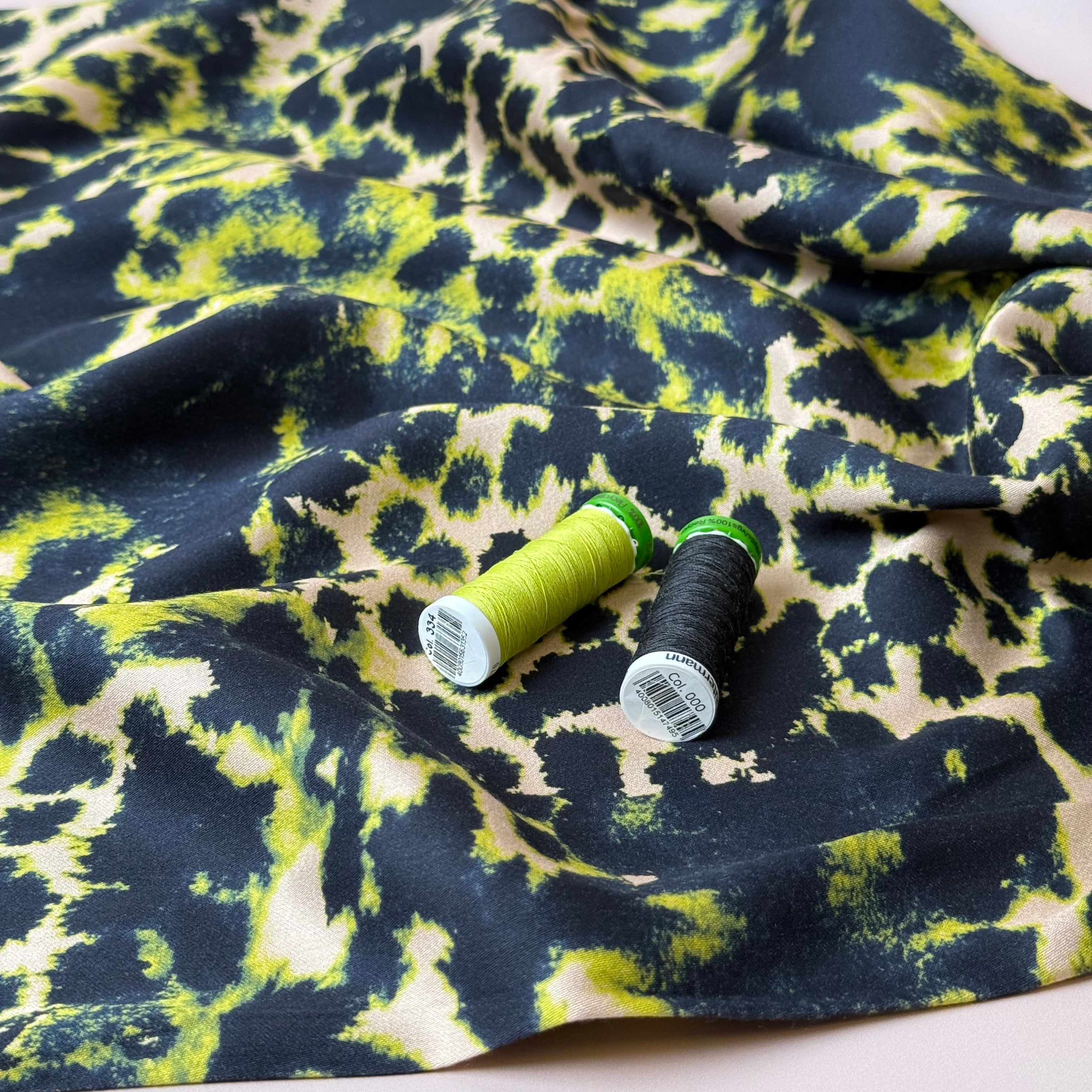 Lime Animal Print Viscose Sateen Fabric