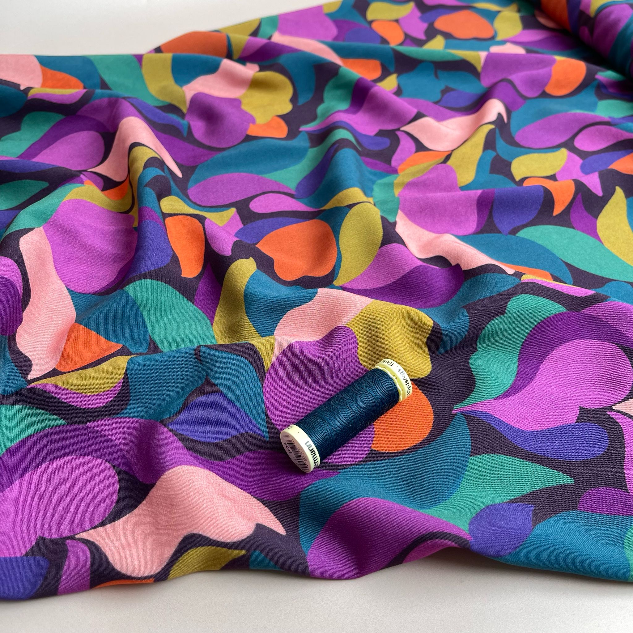 REMNANT 1.7 Metres - Purple Petals Stretch Viscose Poplin Fabric