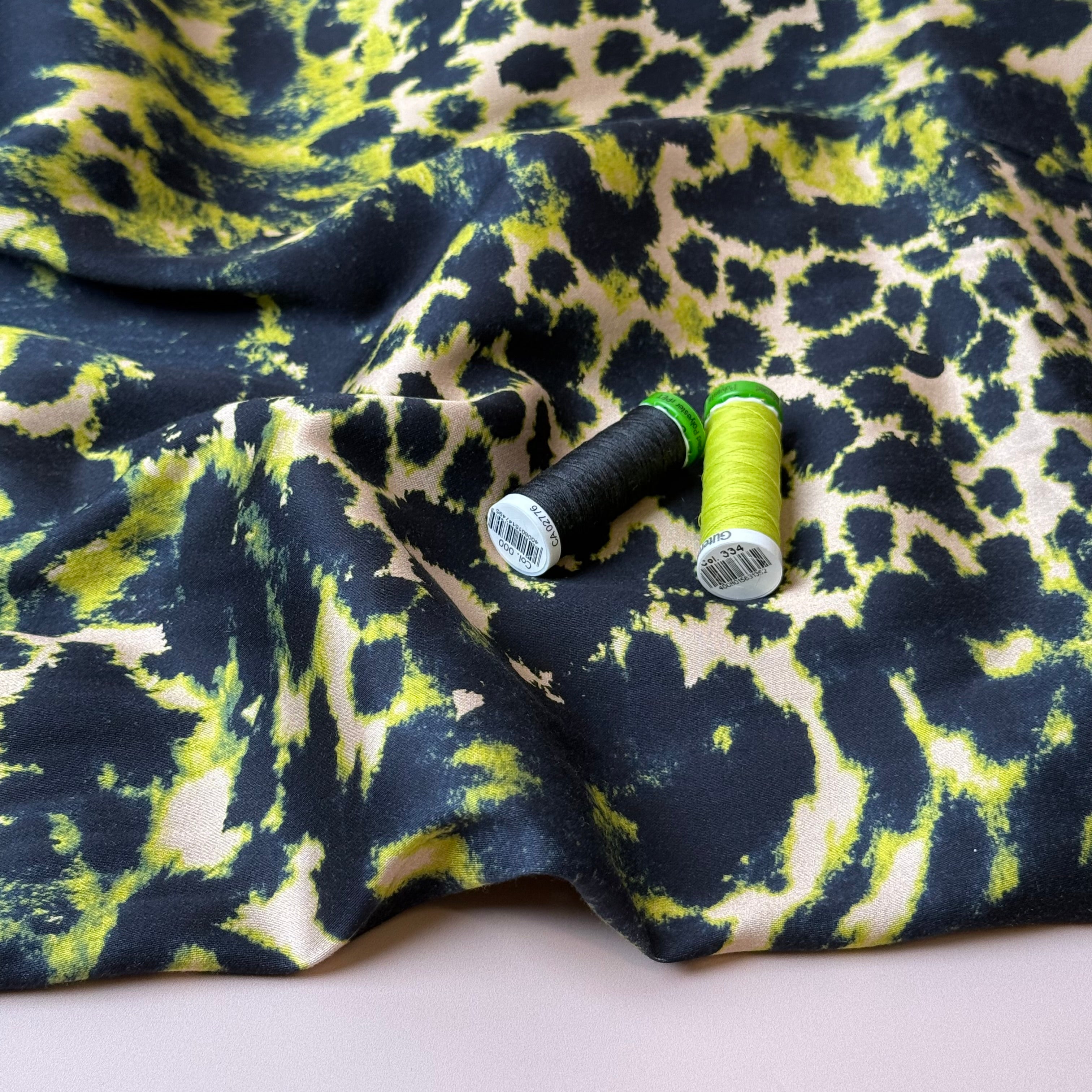 Lime Animal Print Viscose Sateen Fabric