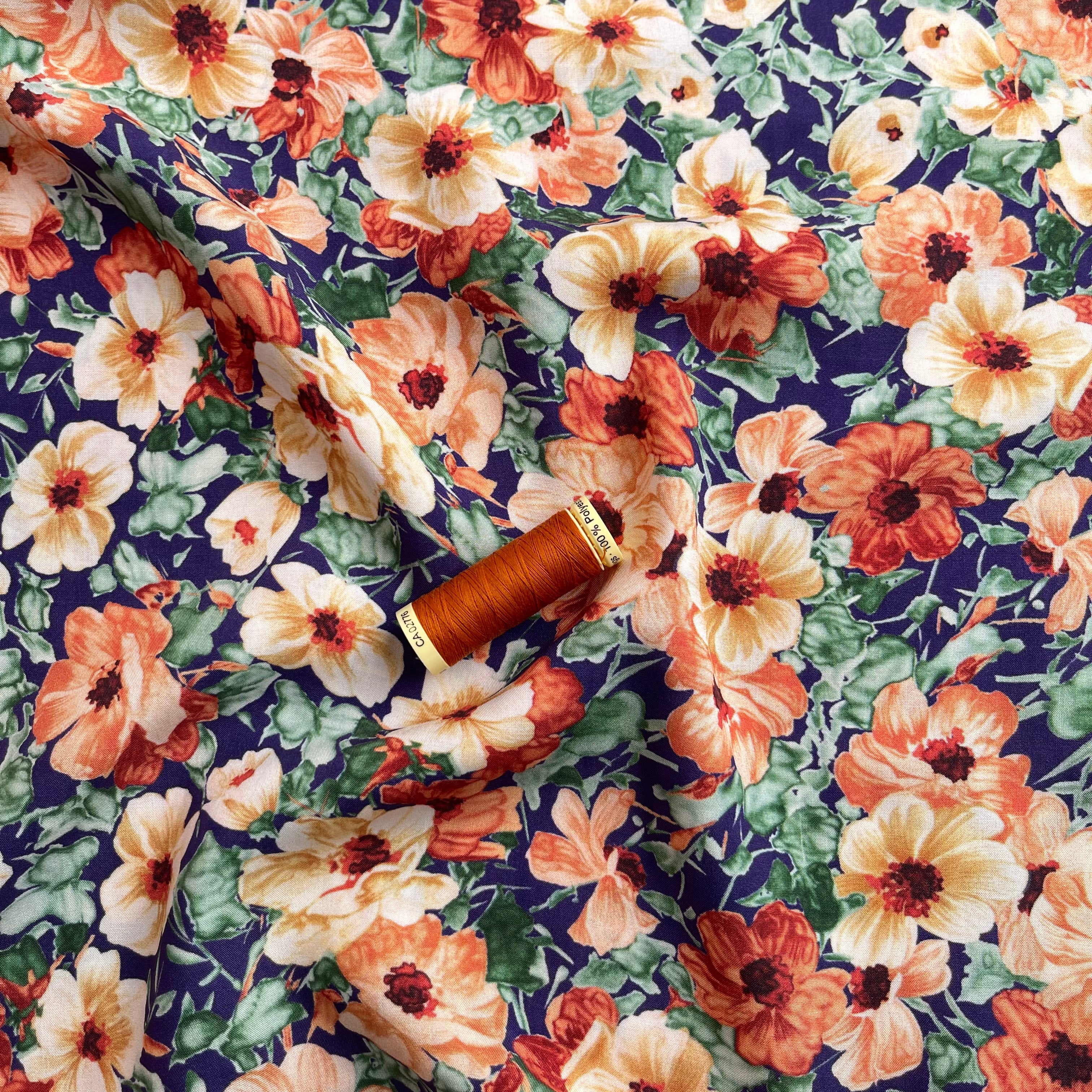 REMNANT 1.02 Metres - Autumn Blooms Viscose Fabric