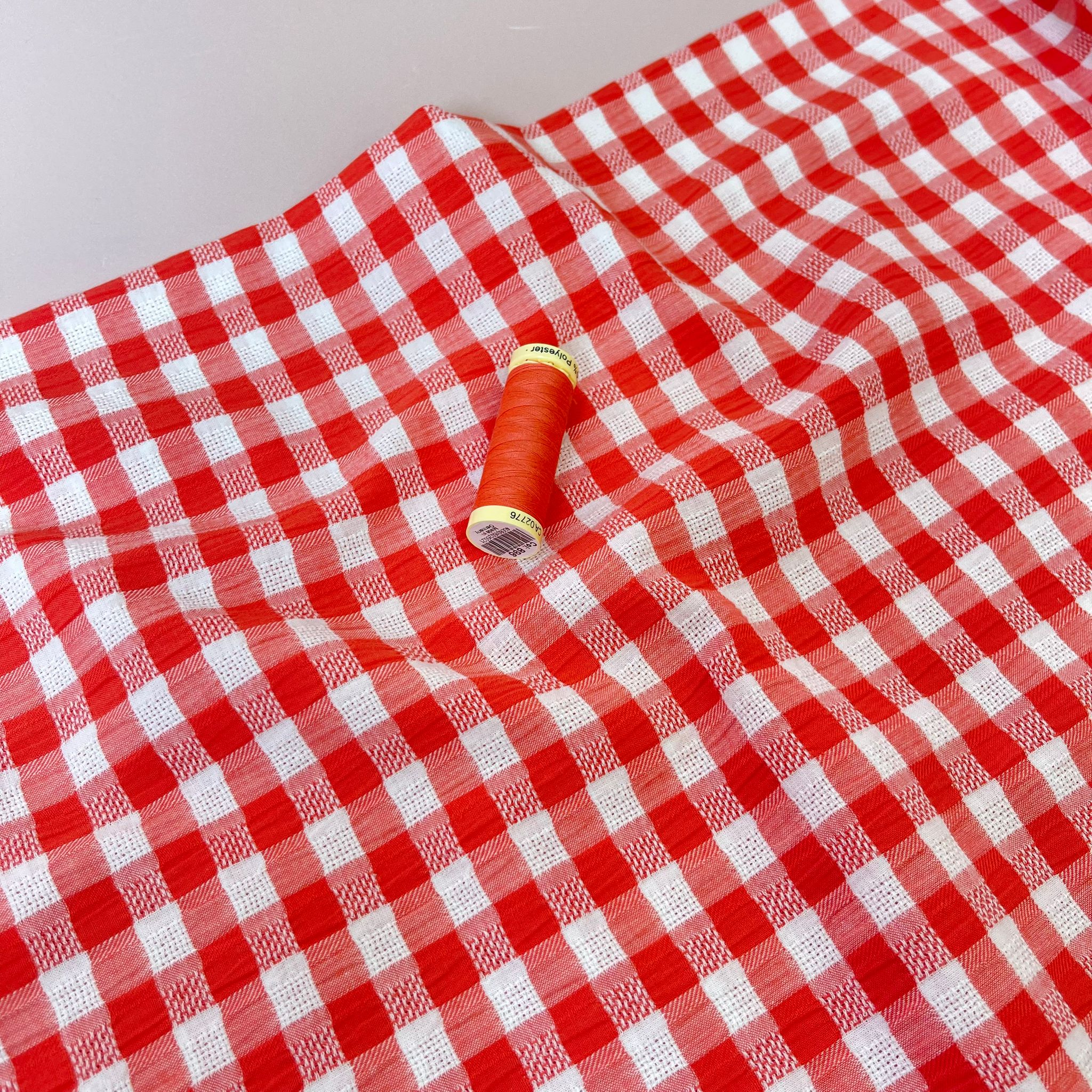 Coral Reef Gingham Cotton Seersucker Fabric