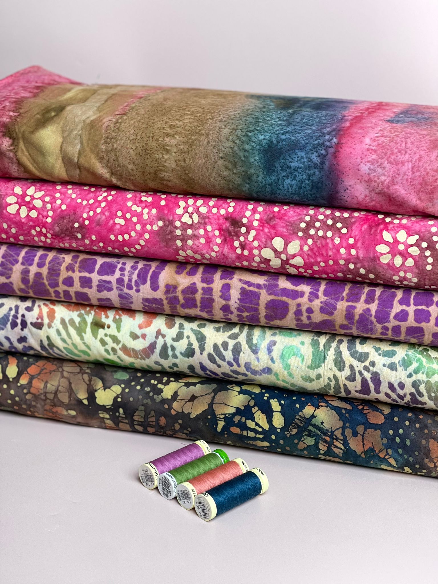 REMNANT 3 Metres - Batik Rainbow Foliage Cotton Fabric