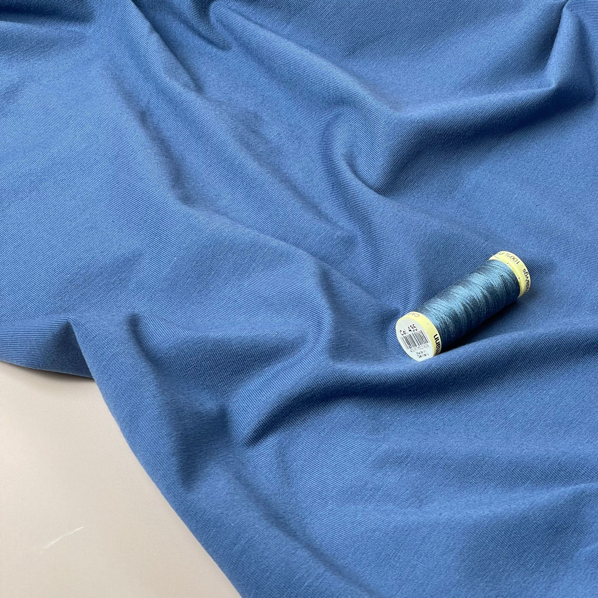 REMNANT 1 Metre - Essential Chic Denim Blue Plain Cotton Jersey Fabric