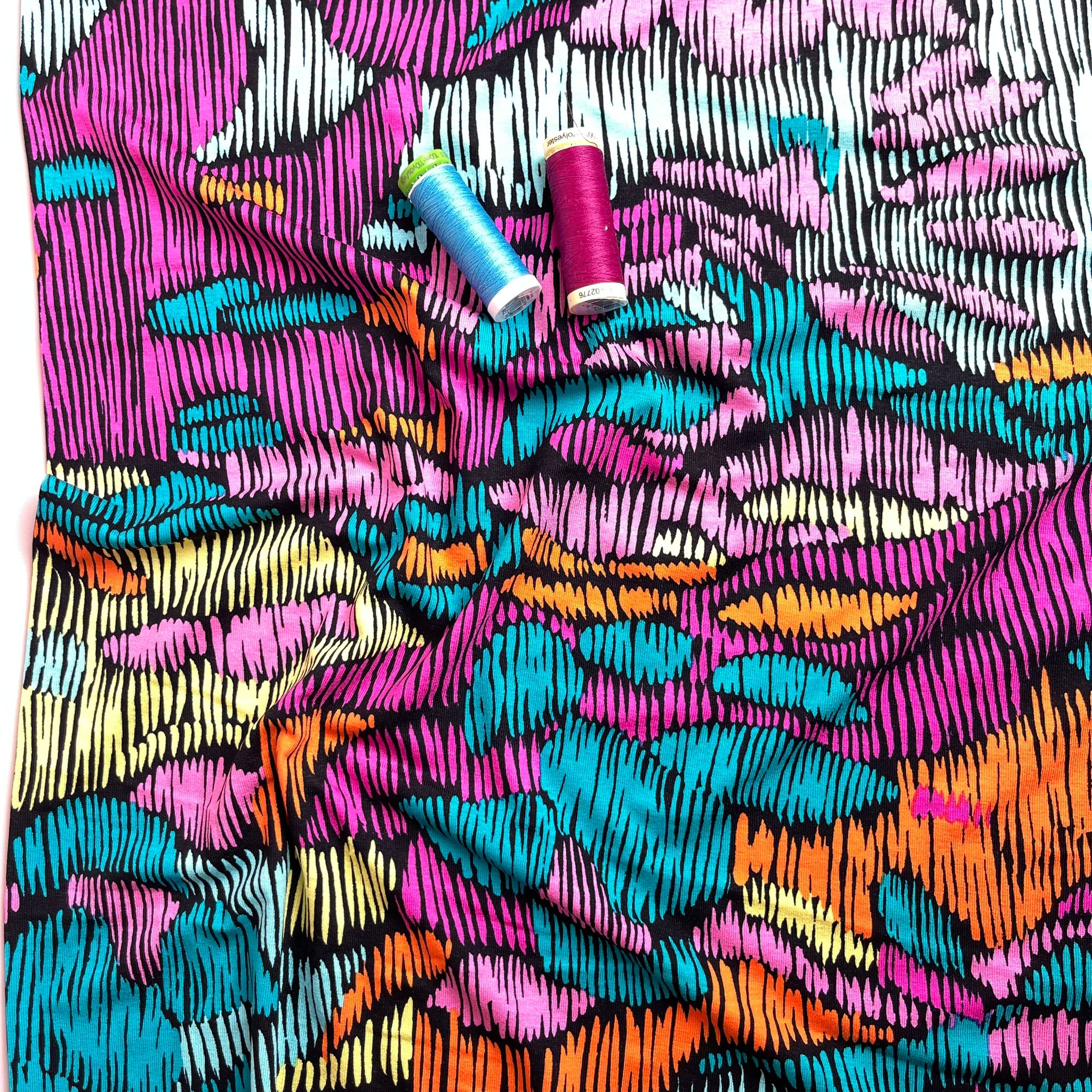 REMNANT 3 Metres (hole in centre of fabric) Scratches in Fuchsia Viscose Jersey Fabric
