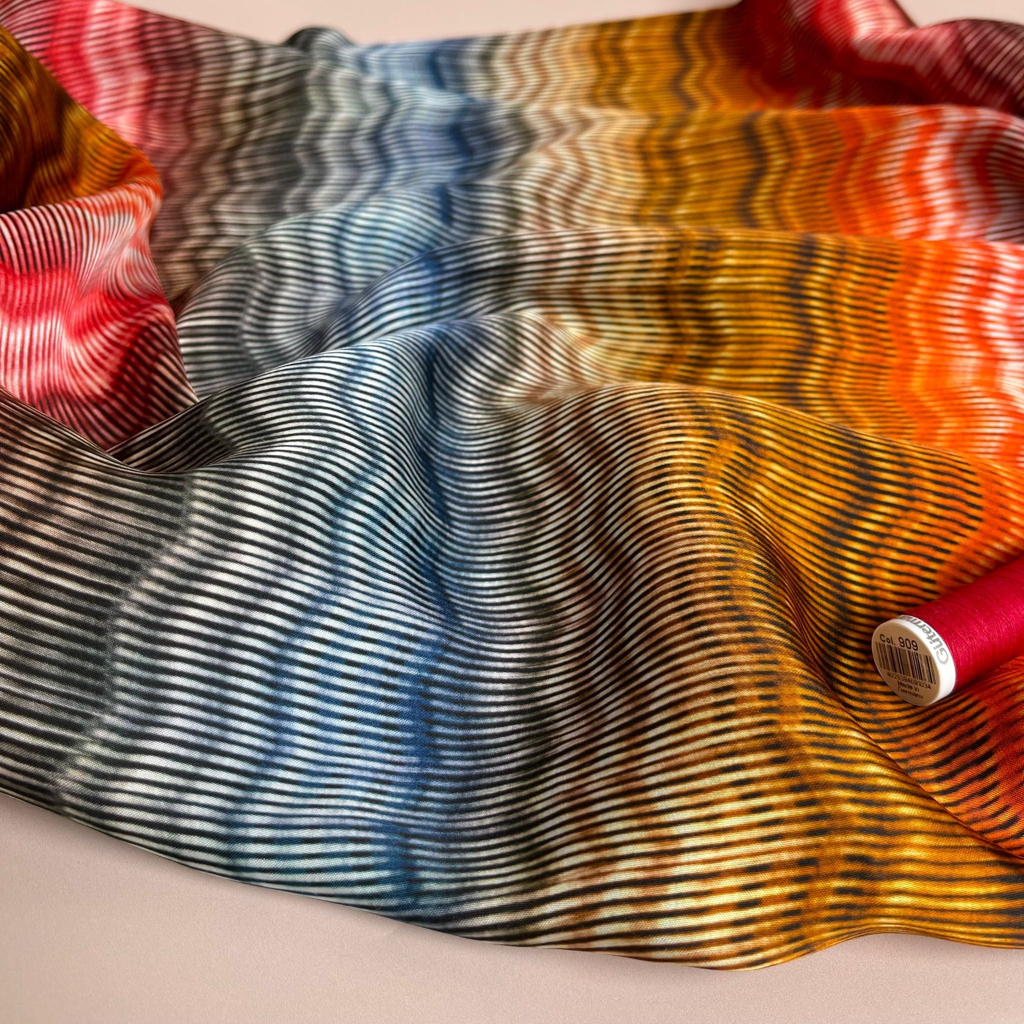 Hazy Waves in Sunset Viscose Sateen Fabric