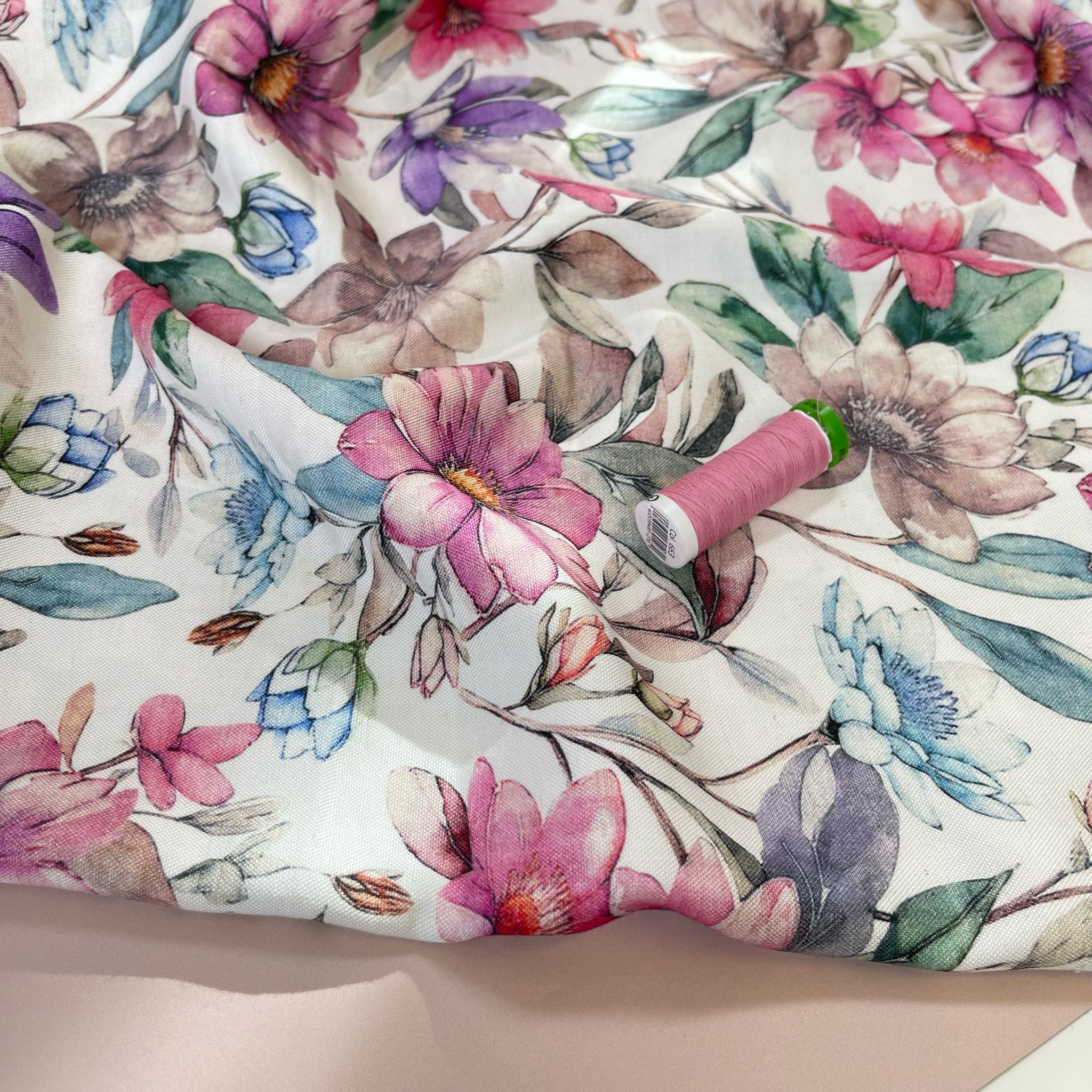 Painted Vintage Blooms Viscose Linen Fabric