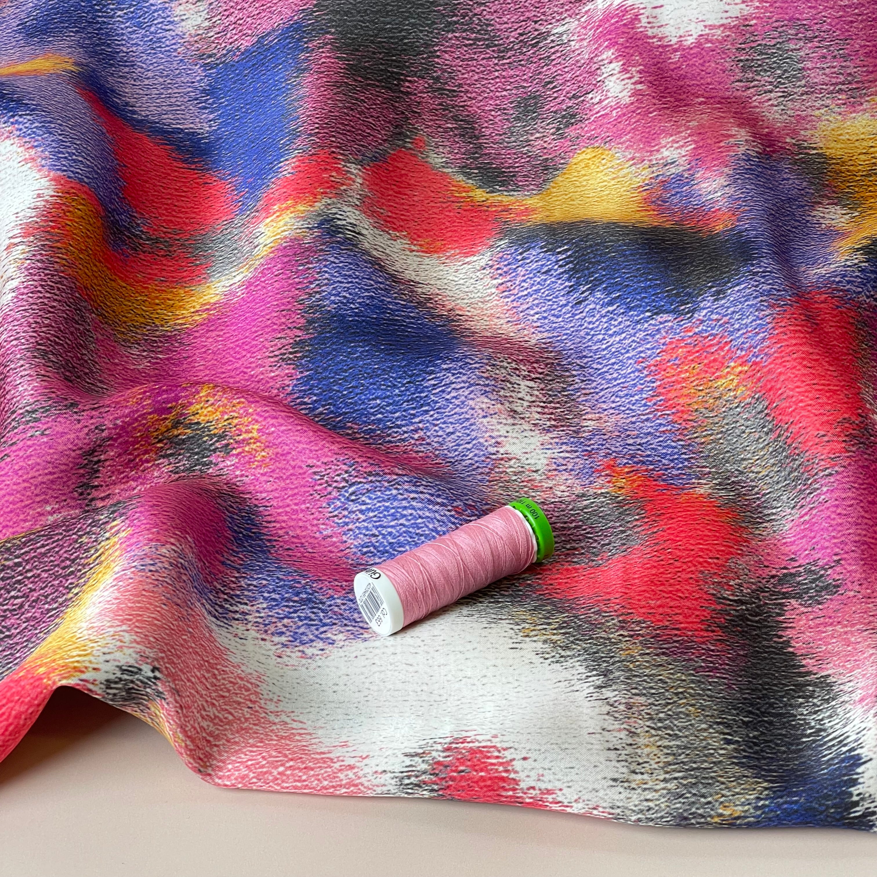 Abstract Dreams Pink Viscose Sateen Fabric