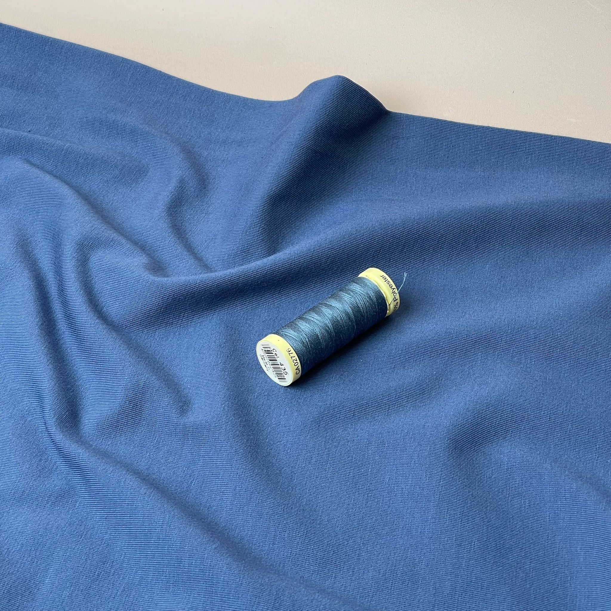 REMNANT 1 Metre - Essential Chic Denim Blue Plain Cotton Jersey Fabric