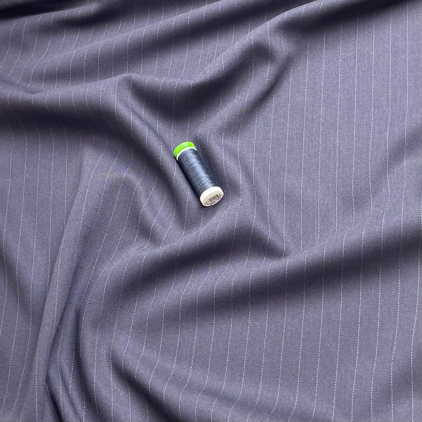 REMNANT 0.44 Metre - Deadstock Navy Pinstripe Worsted Wool Fabric