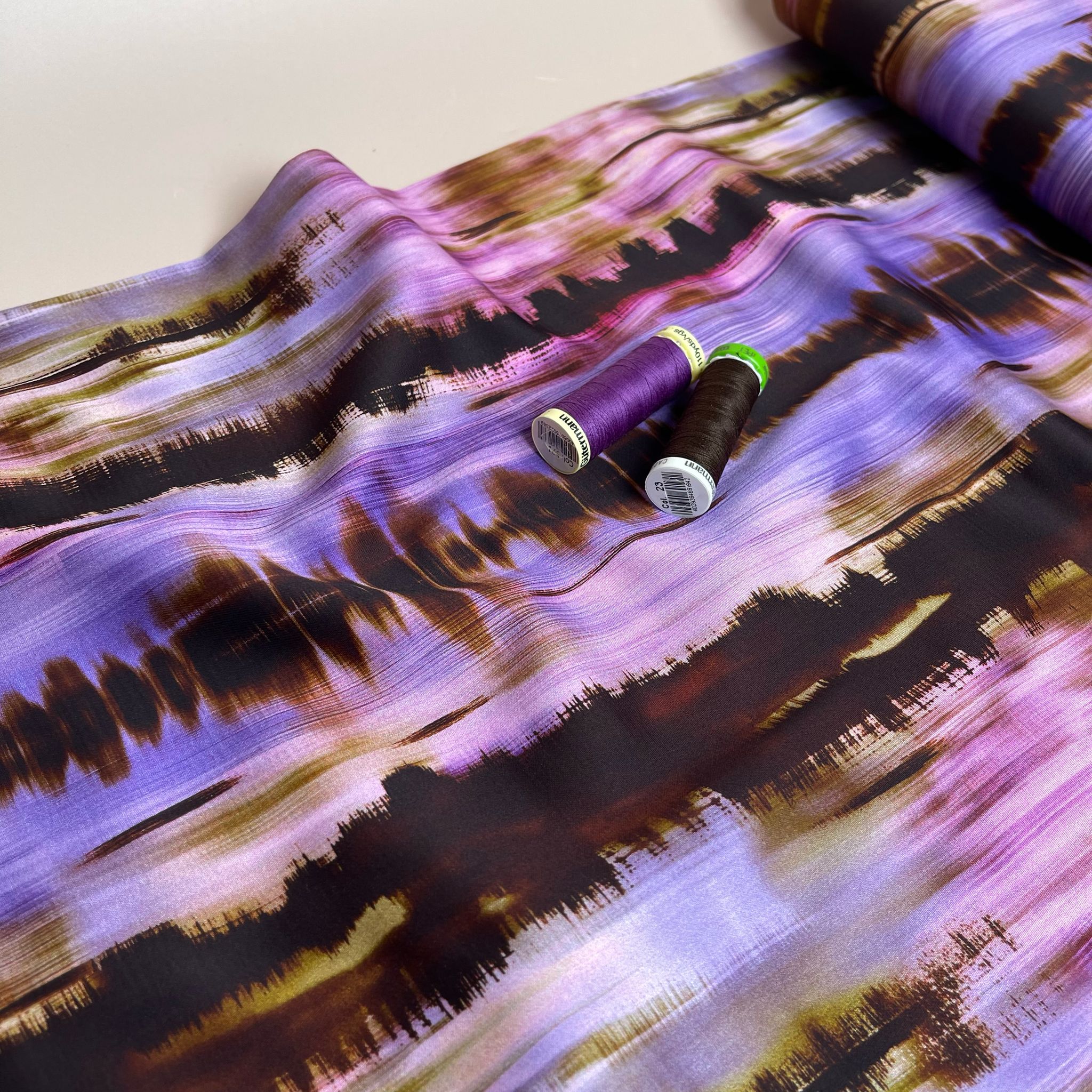 Hazy Landscape in Lavender Cotton Sateen Fabric