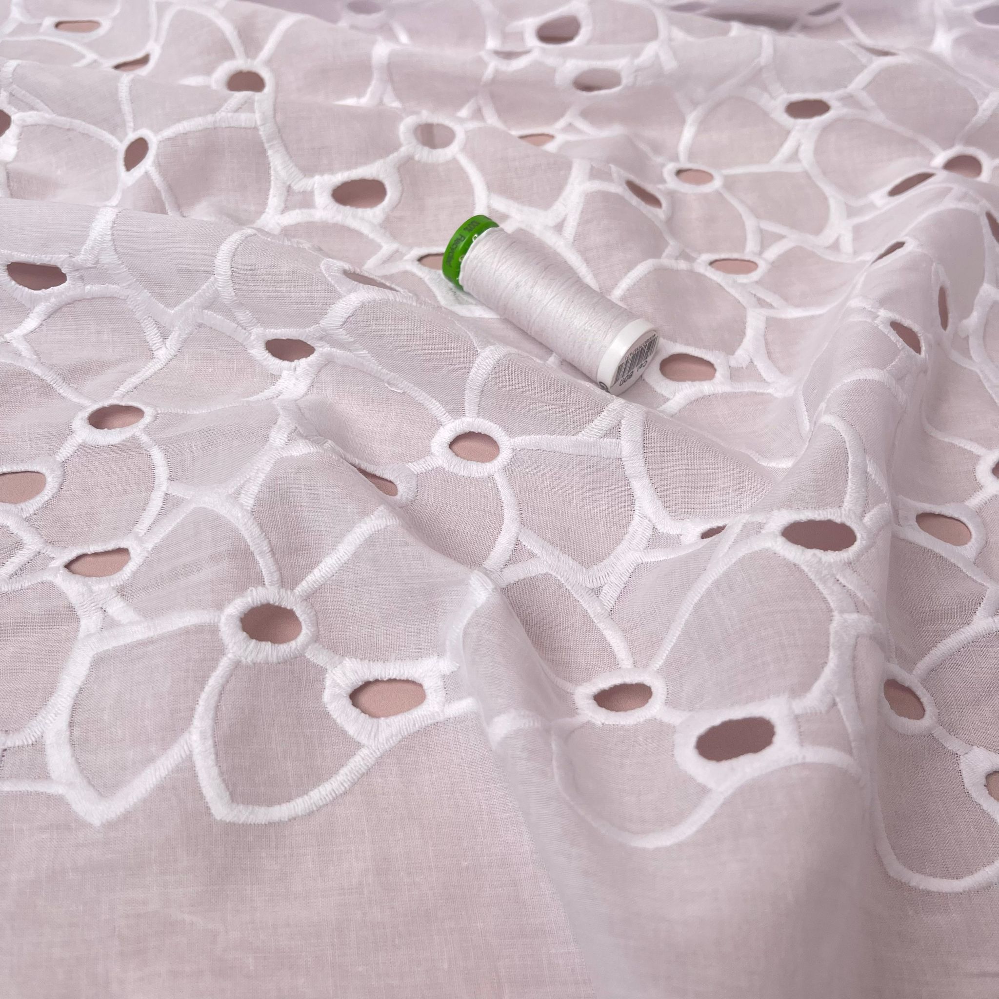 White Flowers Cotton Broderie Anglaise Fabric