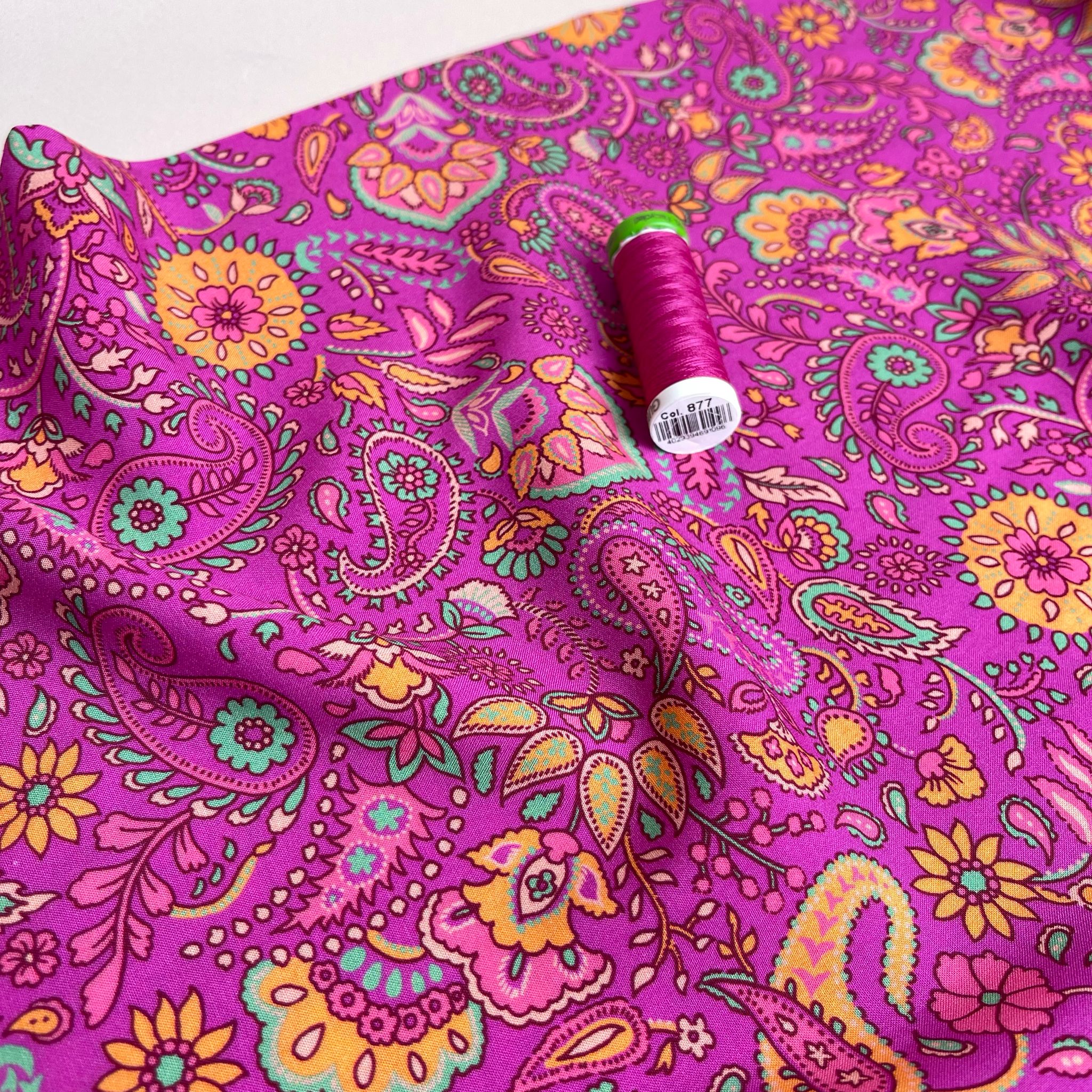 Fuchsia Paisley LENZING™ ECOVERO™ Viscose Fabric