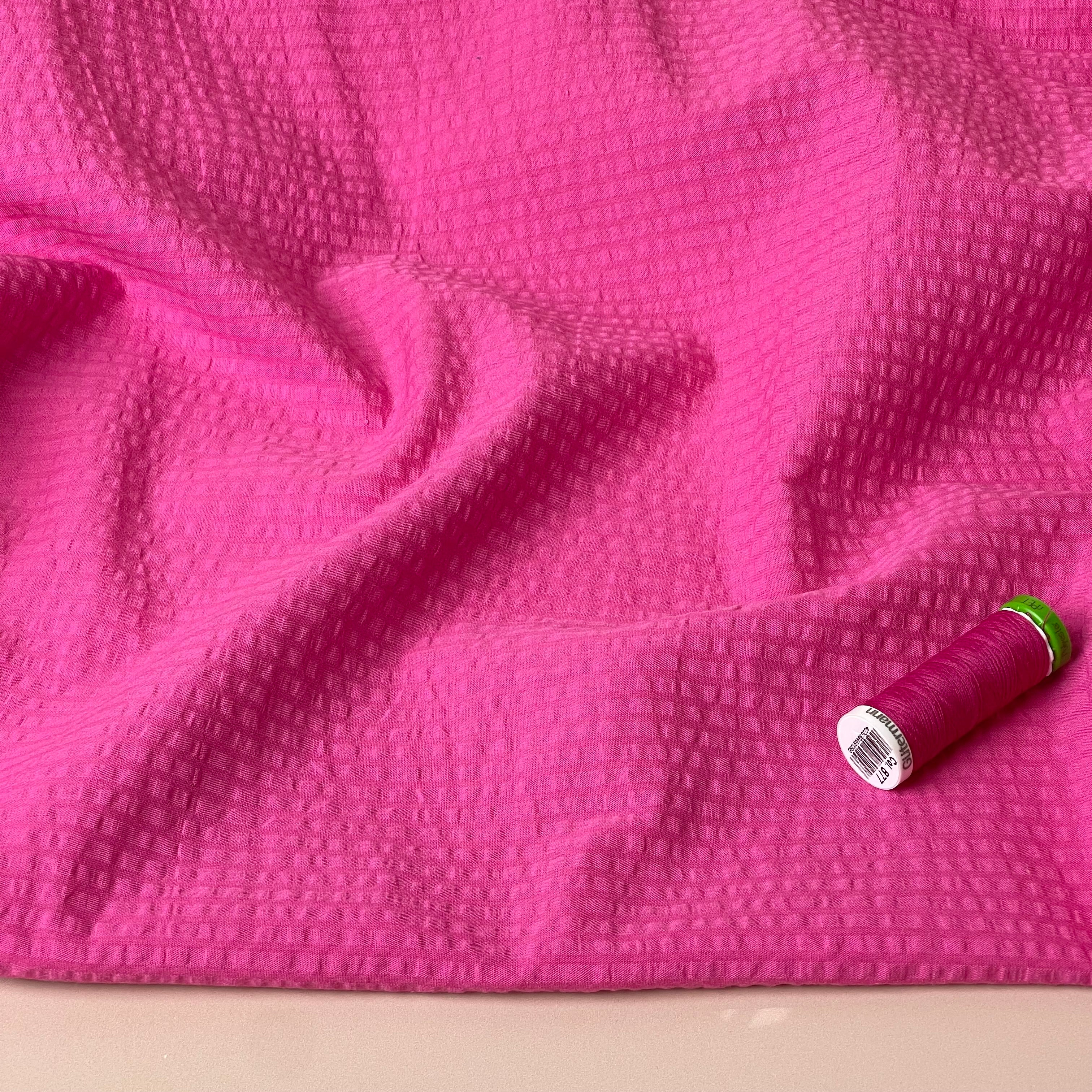 Pink Cotton Jacquard Seersucker Fabric