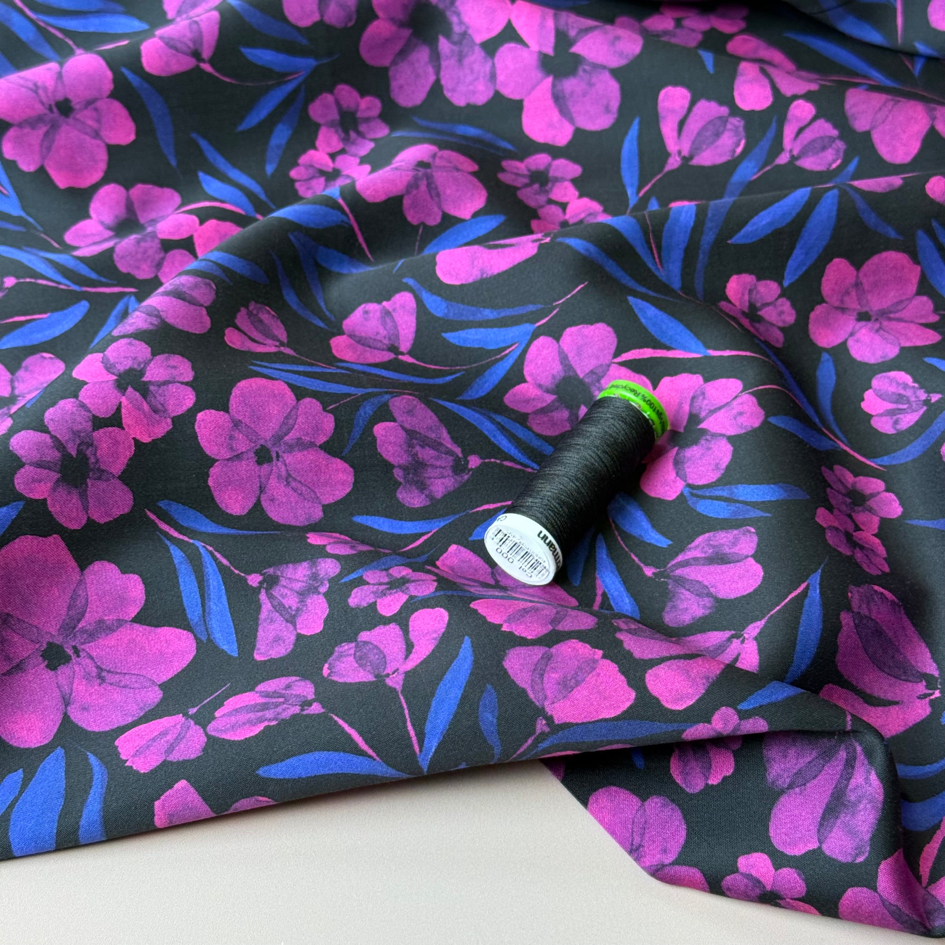 Autumn Flowers in Jewel Cotton Sateen Fabric