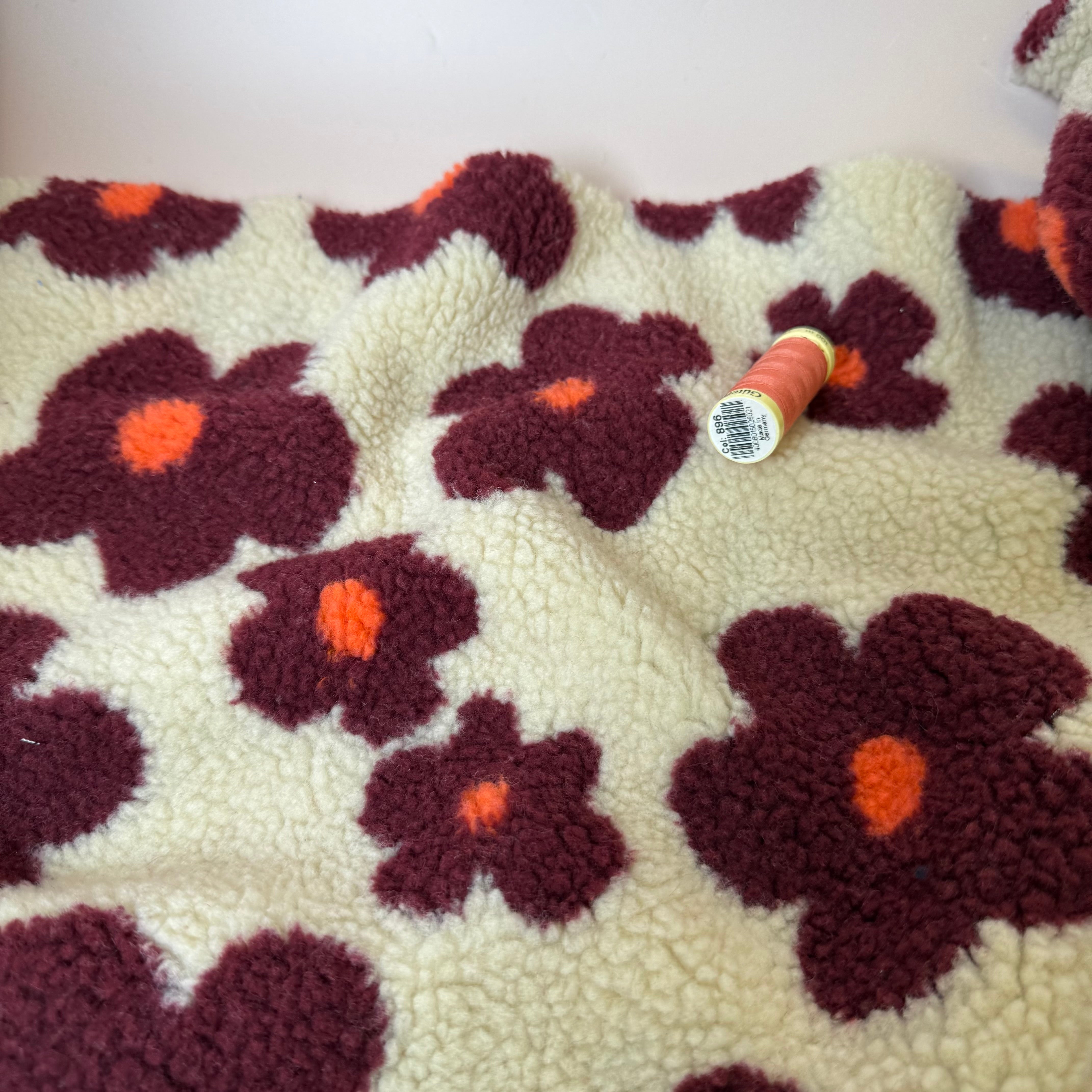 Flowers on Beige Teddy Coating Fabric