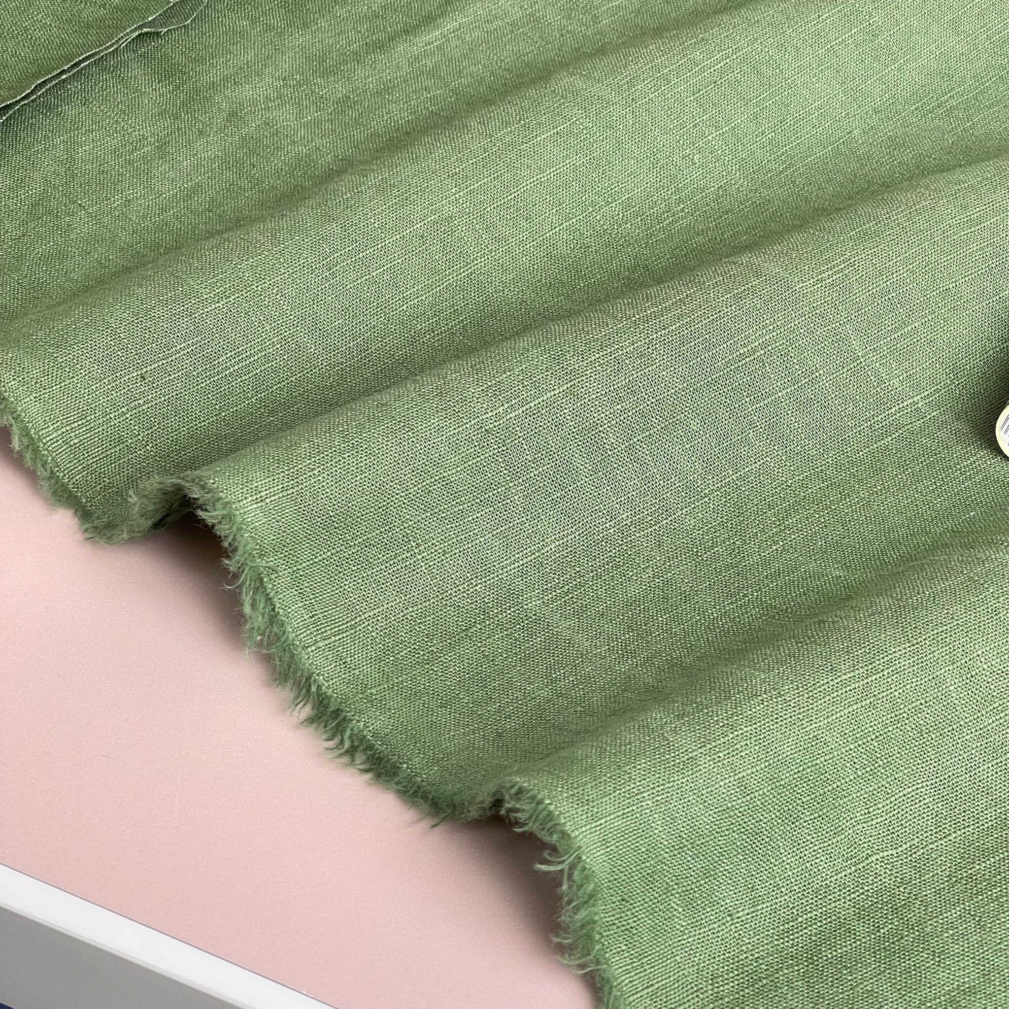REMNANT 0.67 Metre - Breeze Artichoke Green - Enzyme Washed Linen Cotton Fabric