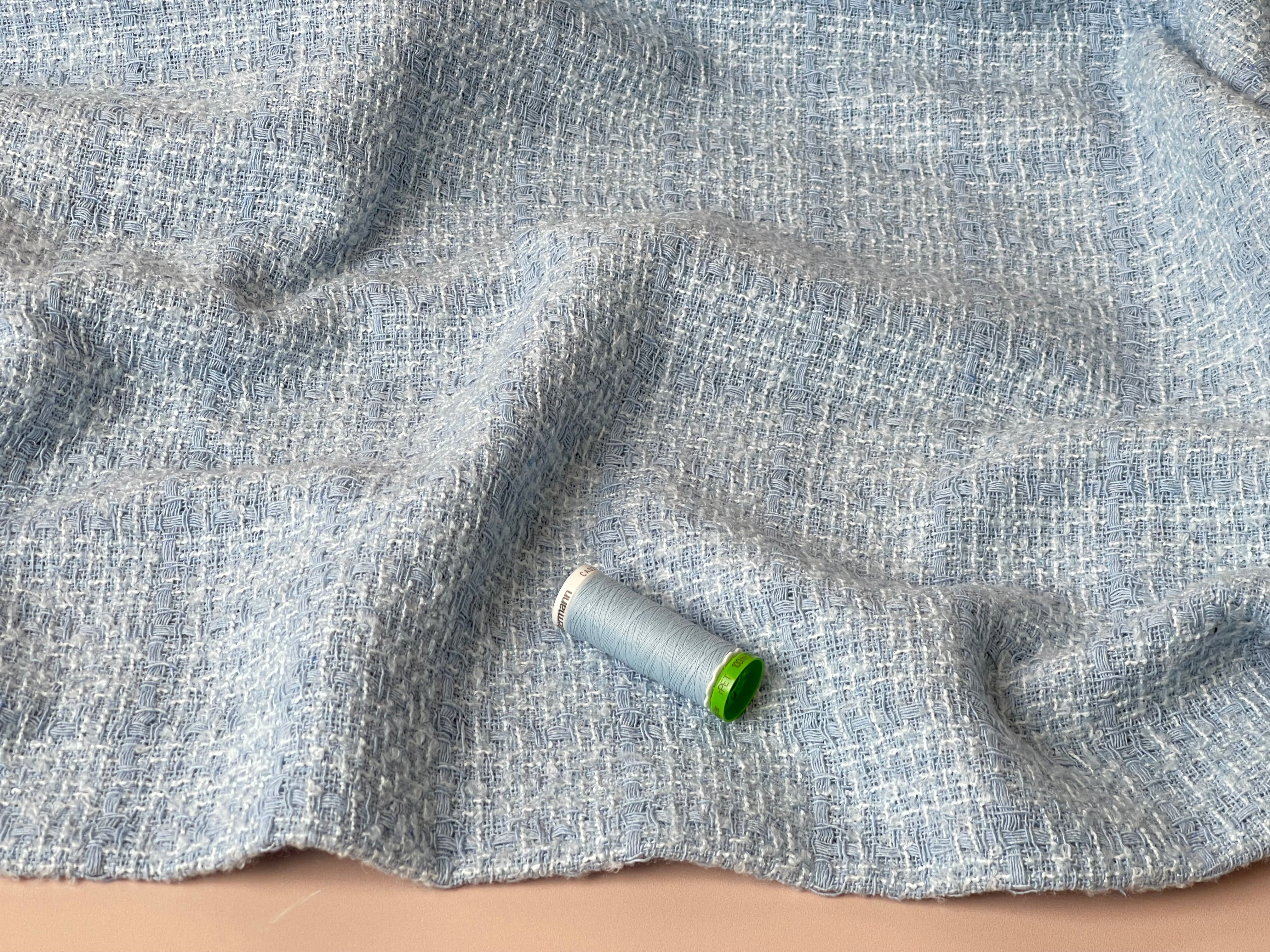 Coco Yarn Dyed Blue Cotton Blend Boucle Fabric