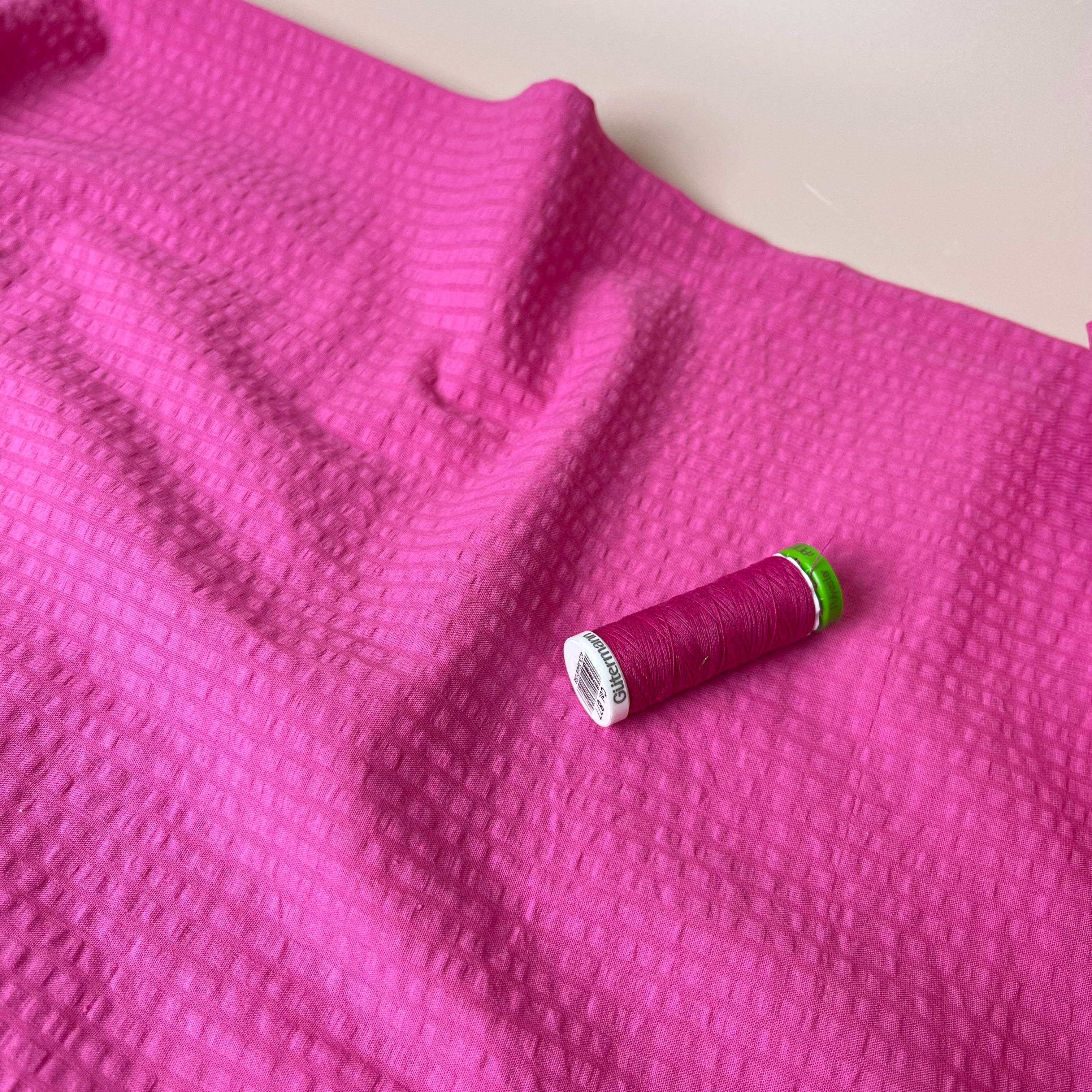 Pink Cotton Jacquard Seersucker Fabric