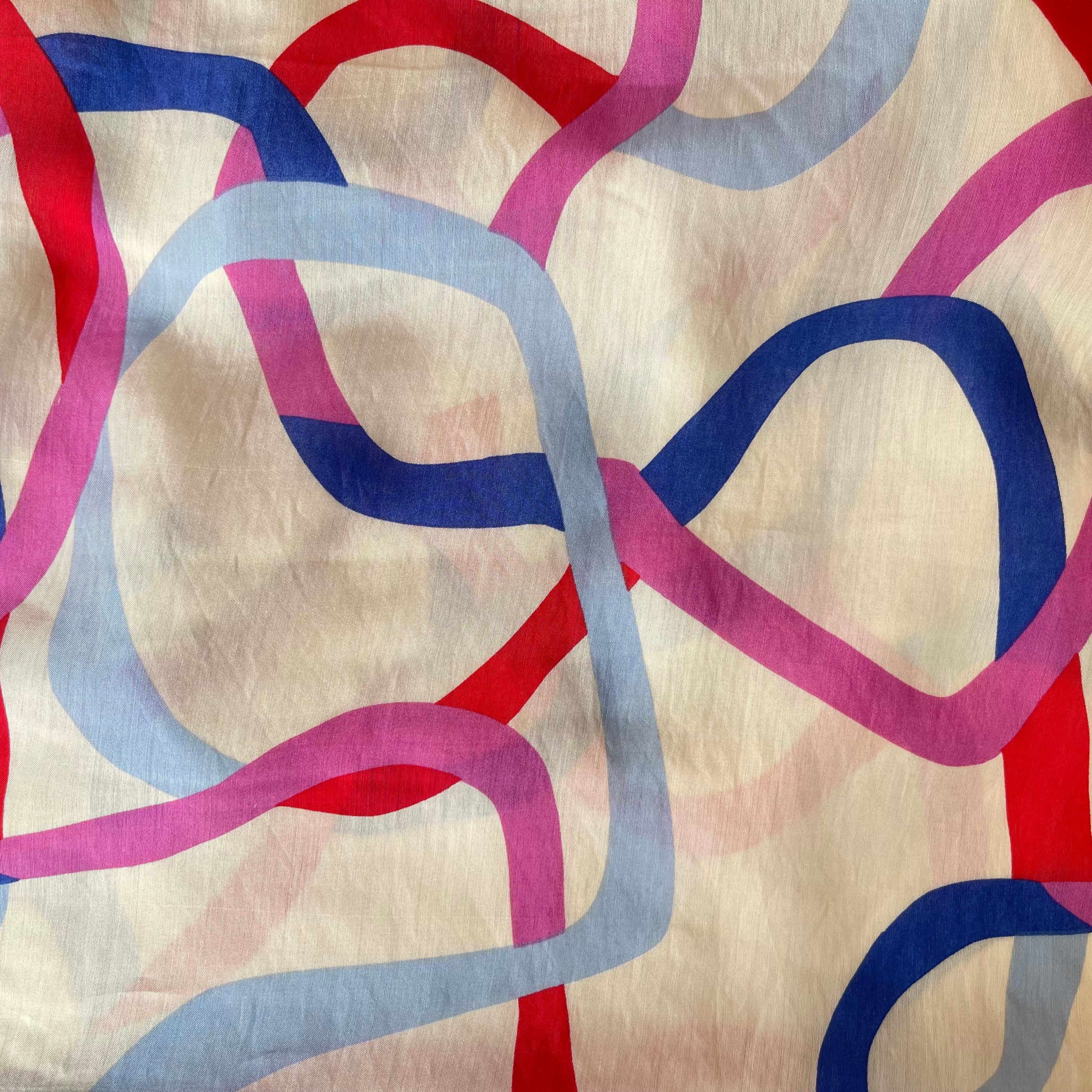 Blue and Pink Ribbons Viscose Blend Fabric